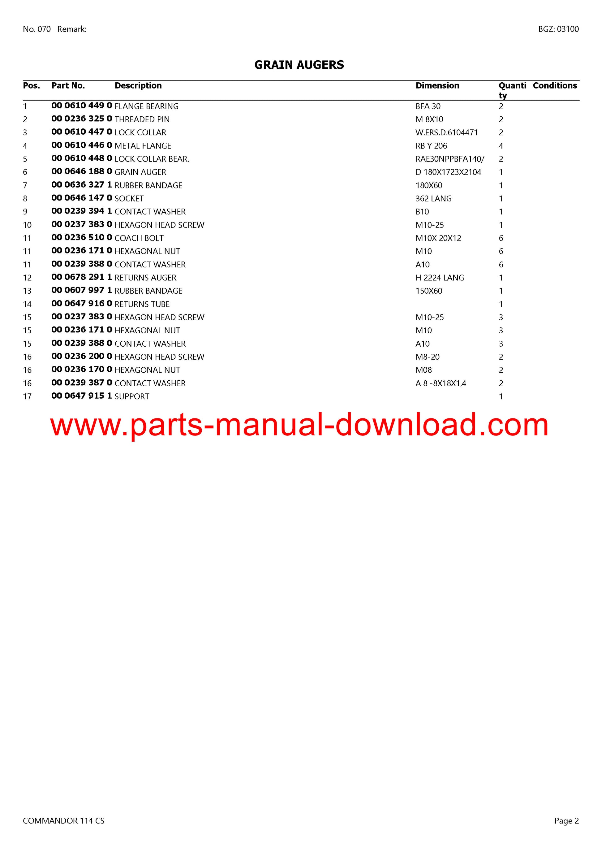 Claas 114 CS Combine Commandor Parts Catalog Manual Instant Download