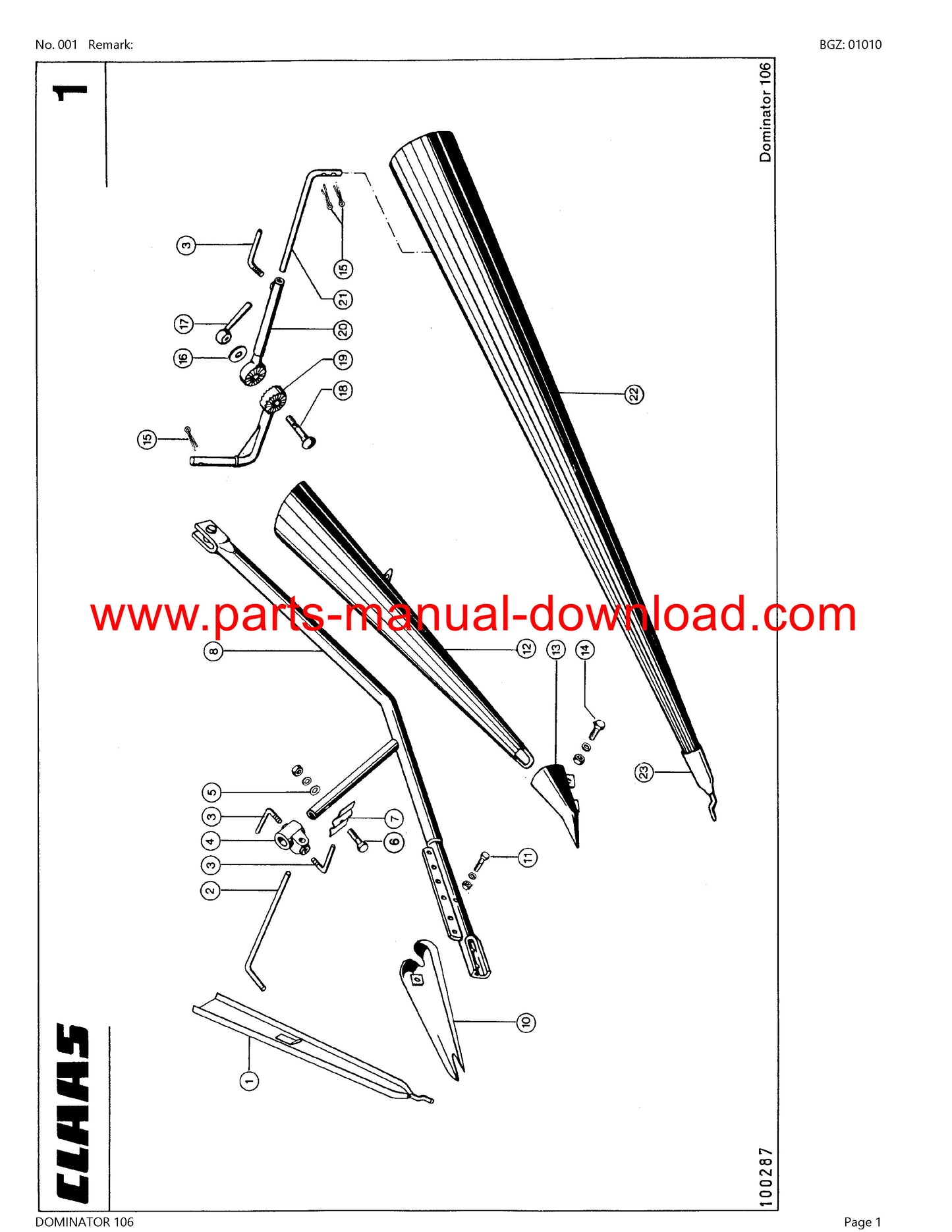 Claas 106 Dominator Combine Parts Catalog Manual