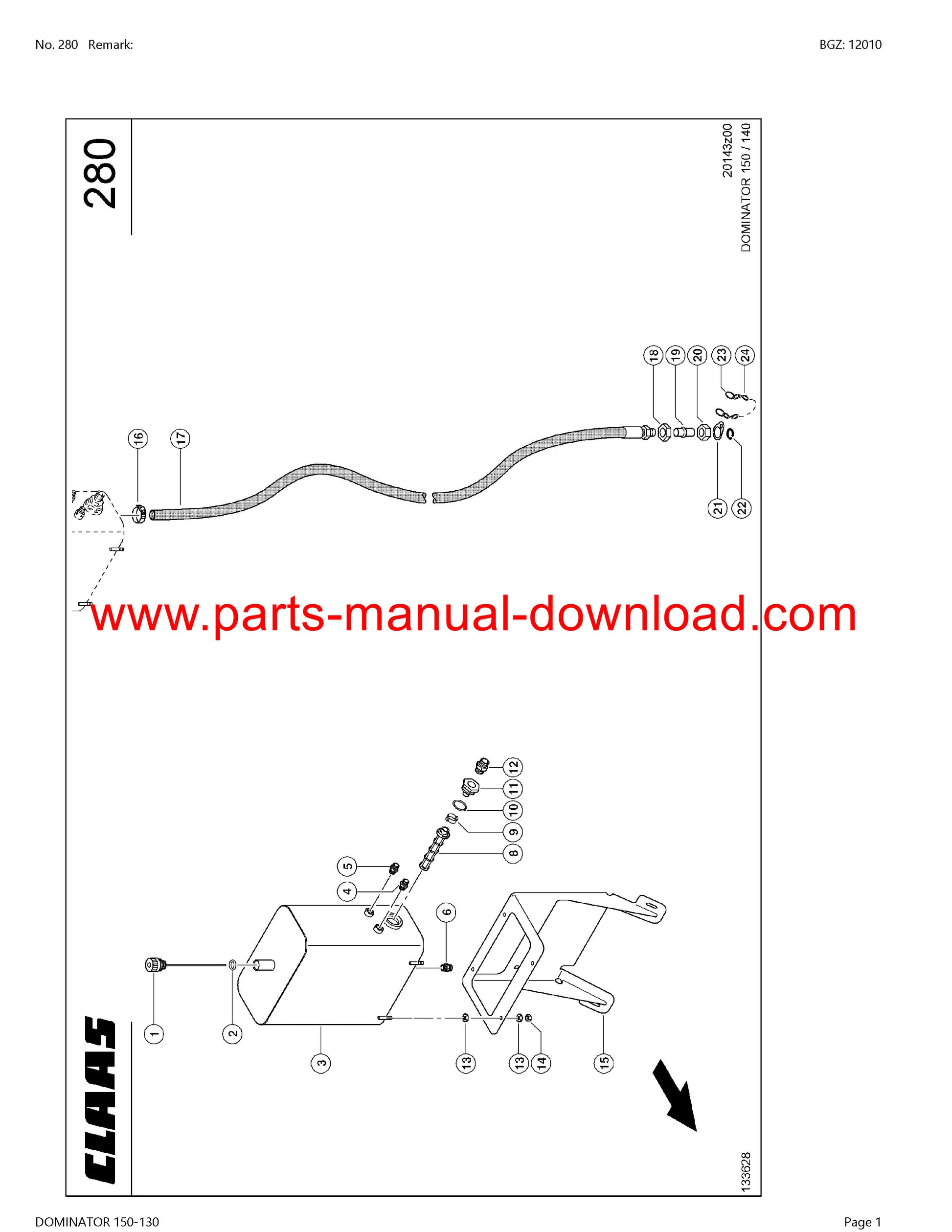 Claas 150-130 Dominator Combine Parts Catalog Manual