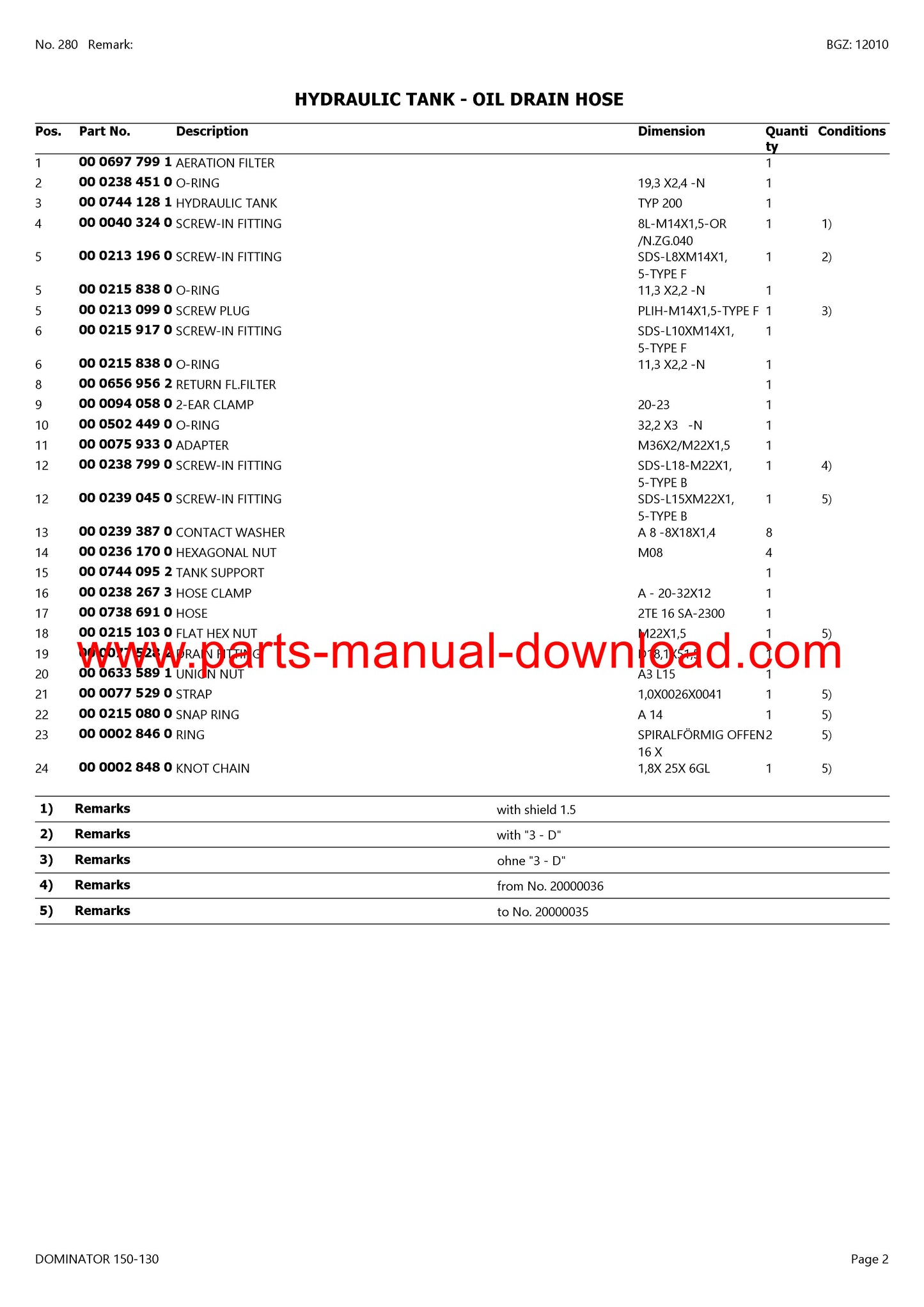 Claas 150-130 Dominator Combine Parts Catalog Manual