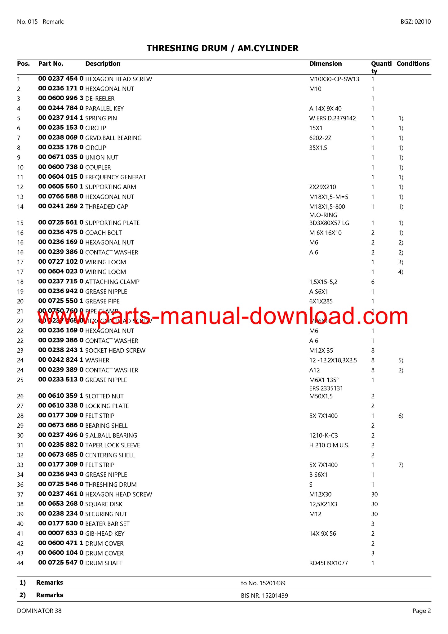 Claas 38 Combine Dominator Parts Catalog Manual Instant Download