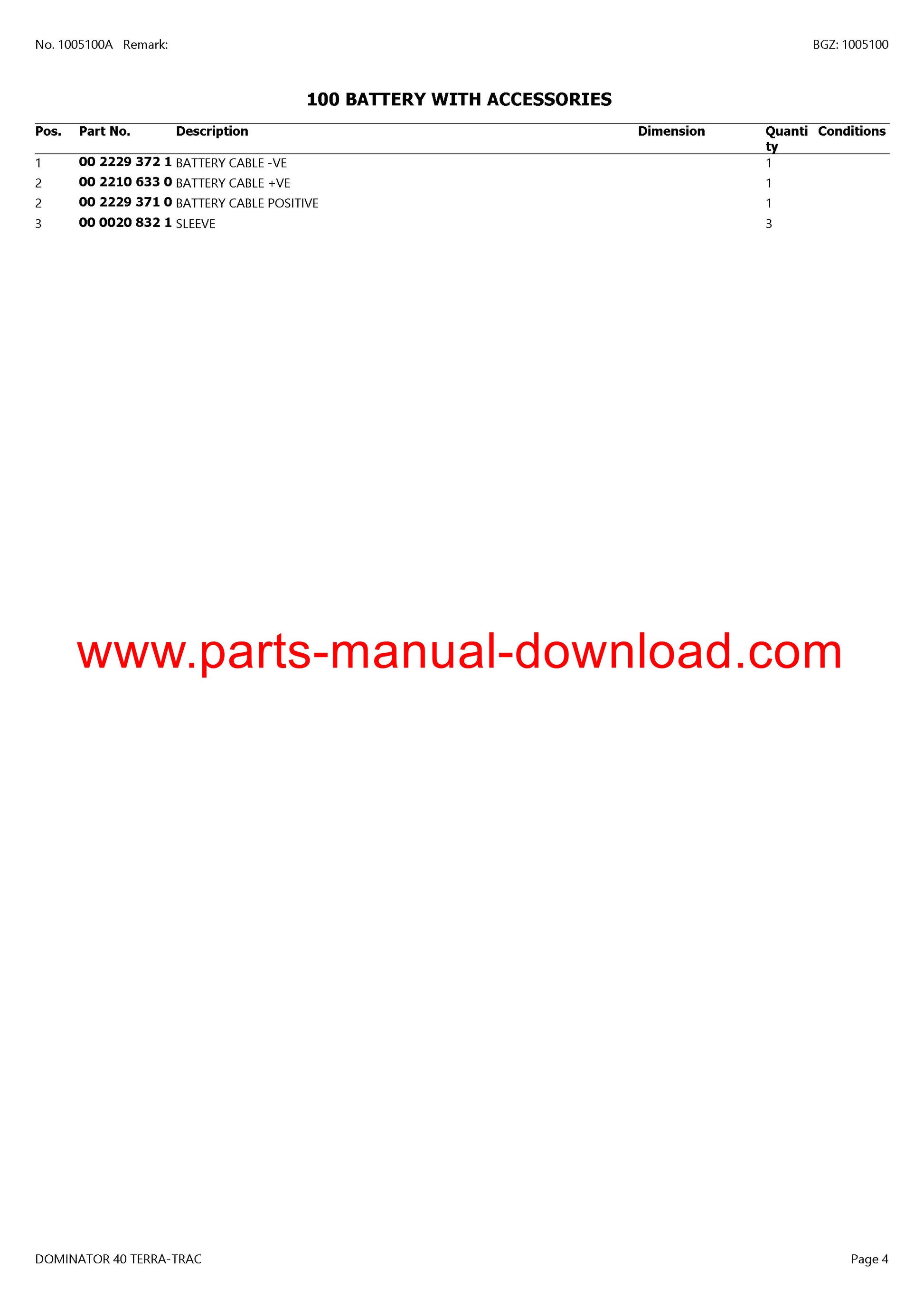 Claas 40 Combine Dominator Terra-trac Parts Catalog Manual Instant Download