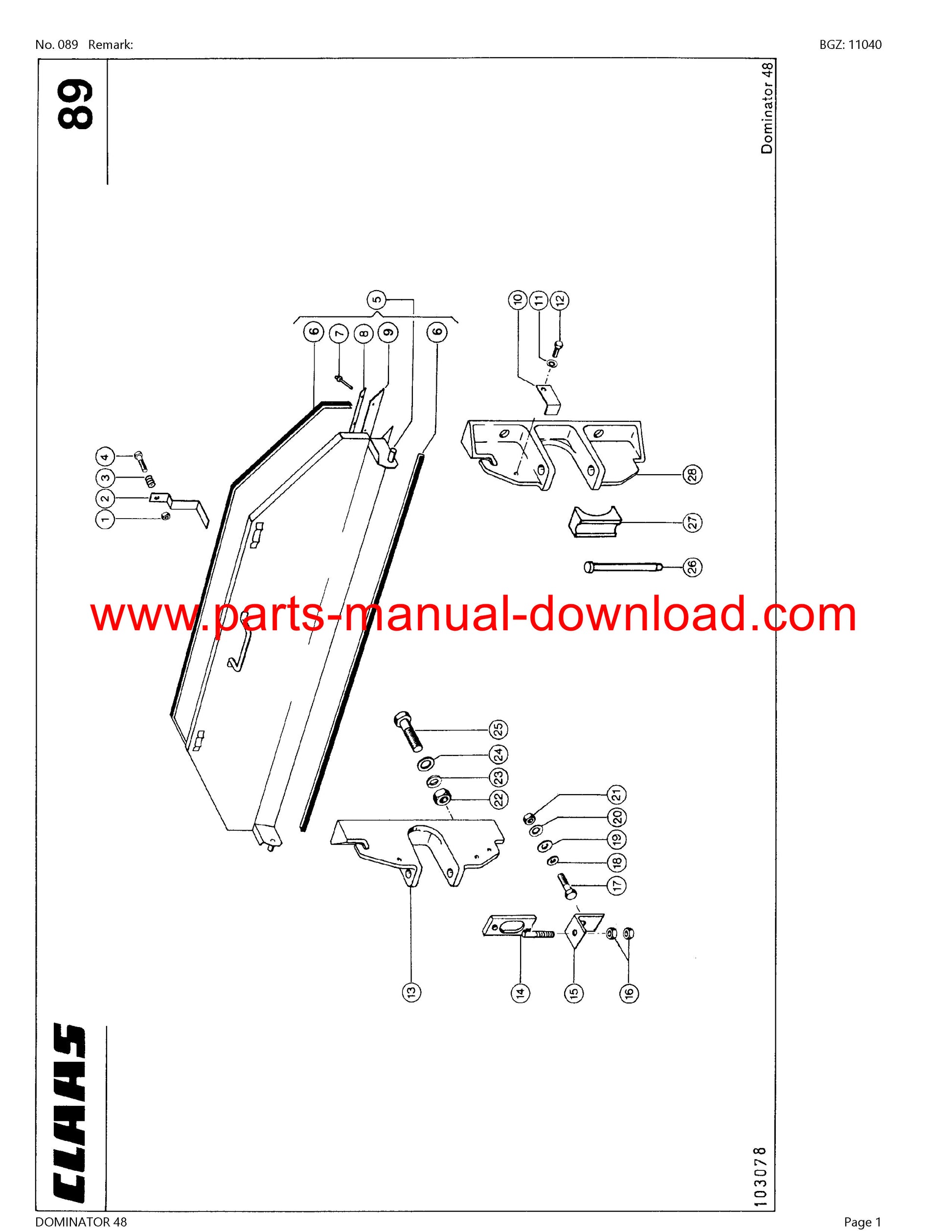 Claas 48 Combine Dominator Parts Catalog Manual Instant Download