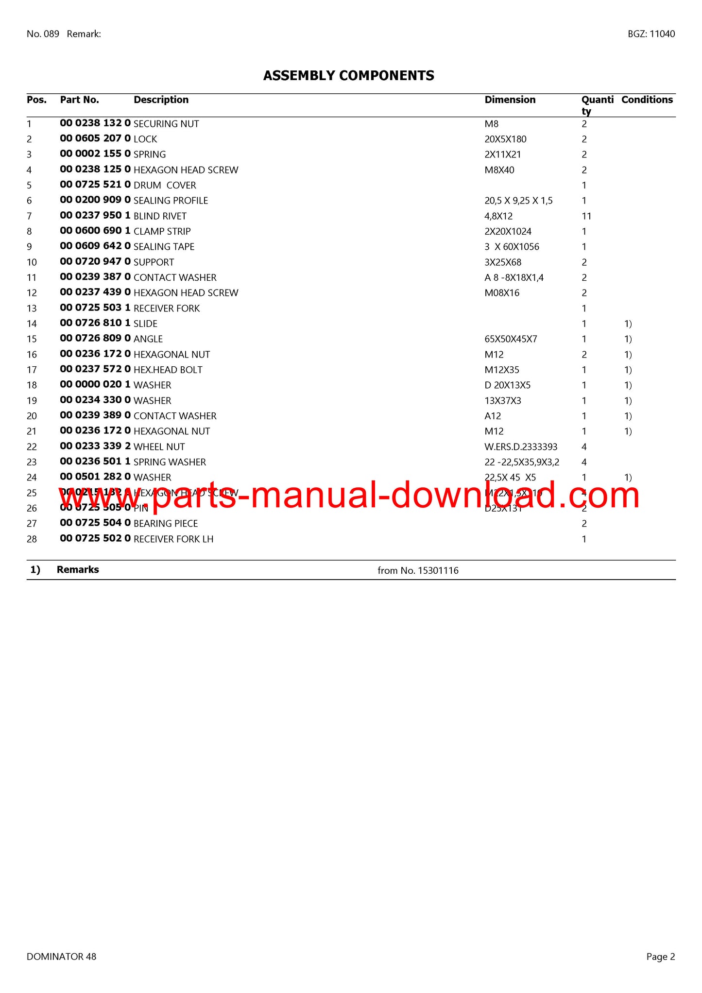 Claas 48 Combine Dominator Parts Catalog Manual Instant Download