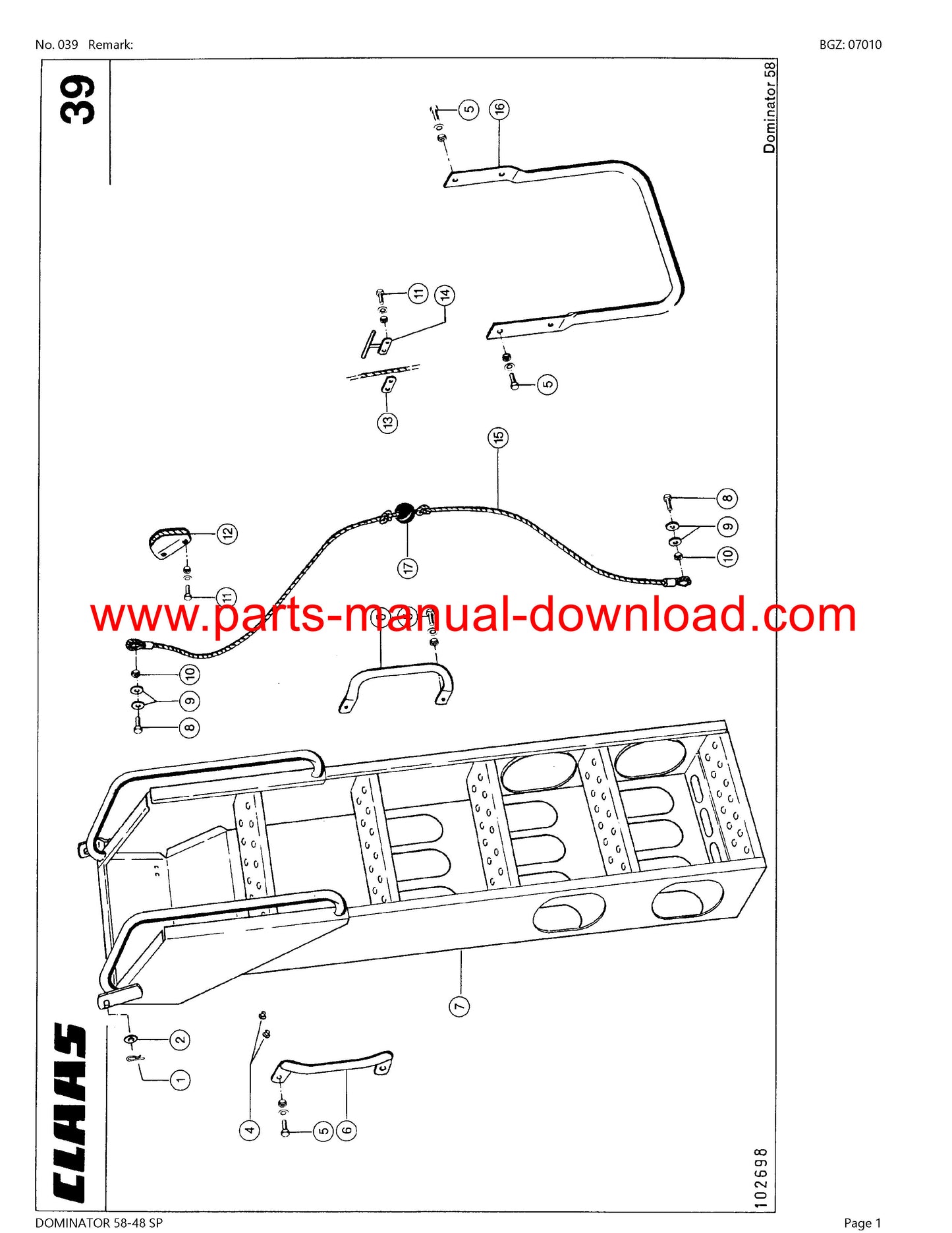 Claas 58 - 48 Sp Combine Dominator Parts Catalog Manual Instant Download