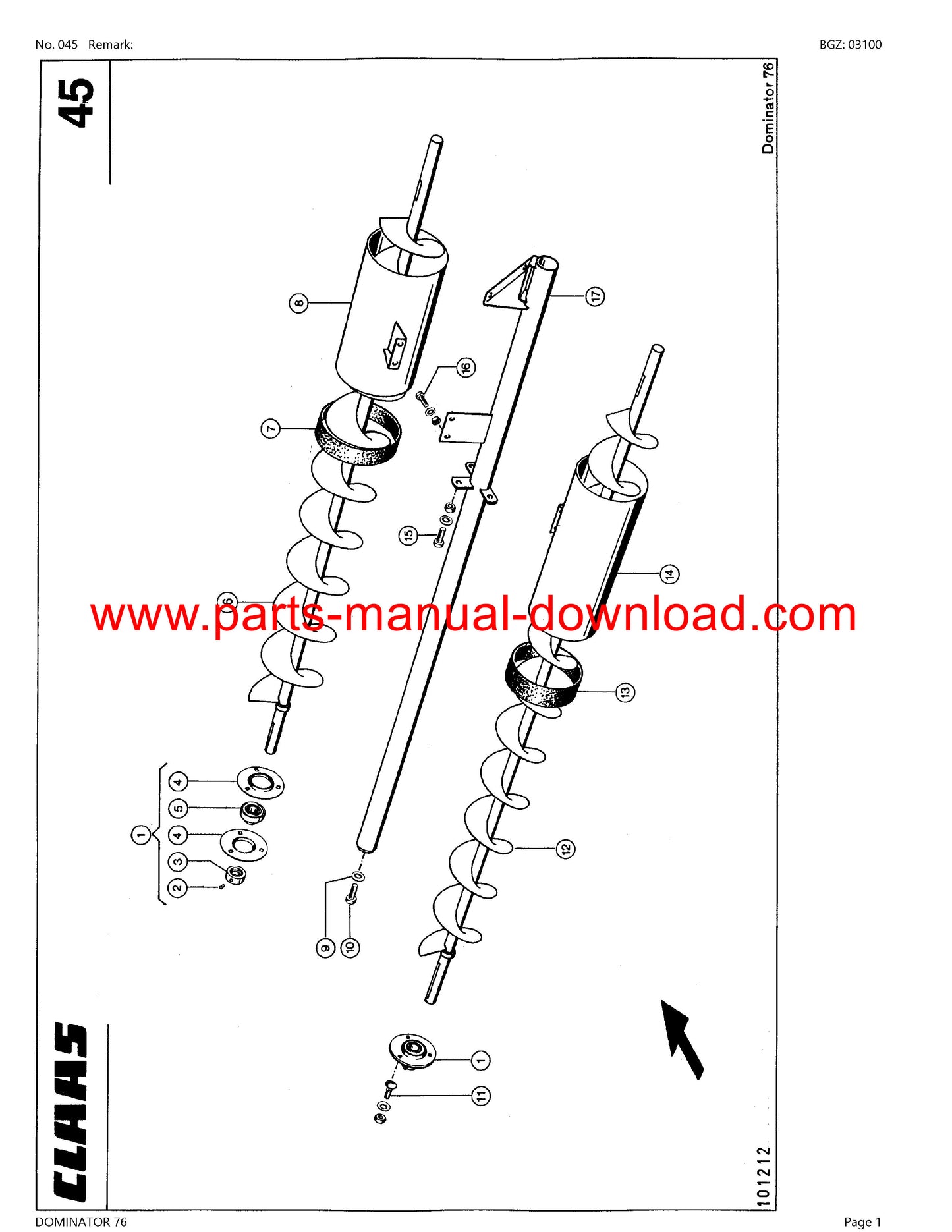 Claas 76 Dominator Combine Parts Catalog Manual