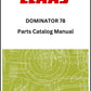 Claas 78 Combine Dominator Parts Catalog Manual Instant Download