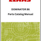 Claas 86 Combine Dominator Parts Catalog Manual Instant Download
