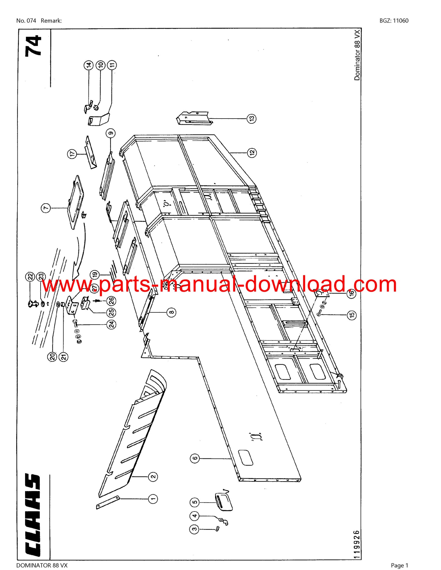 Claas 88 VX Combine Dominator Parts Catalog Manual Instant Download