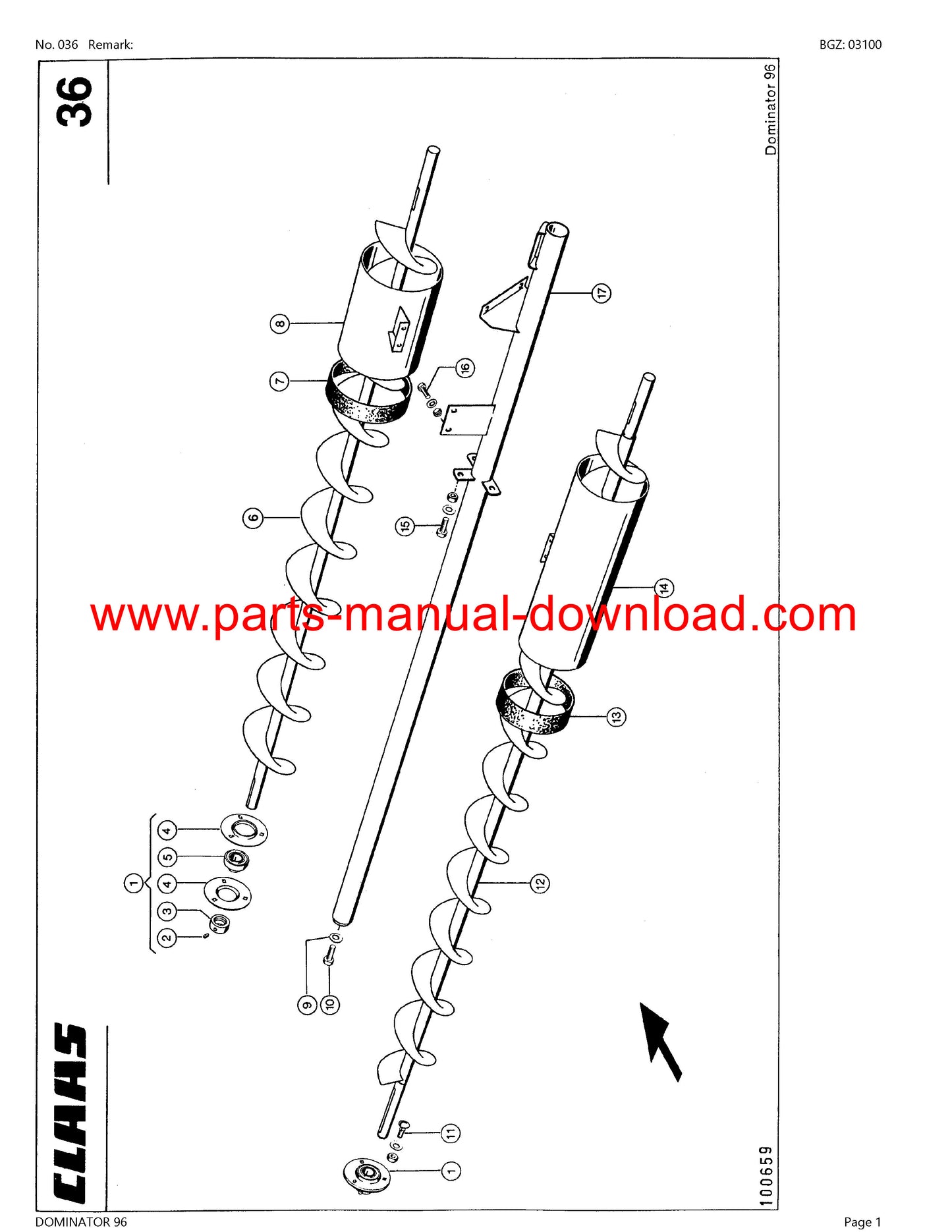 Claas 96 Dominator Combine Parts Catalog Manual