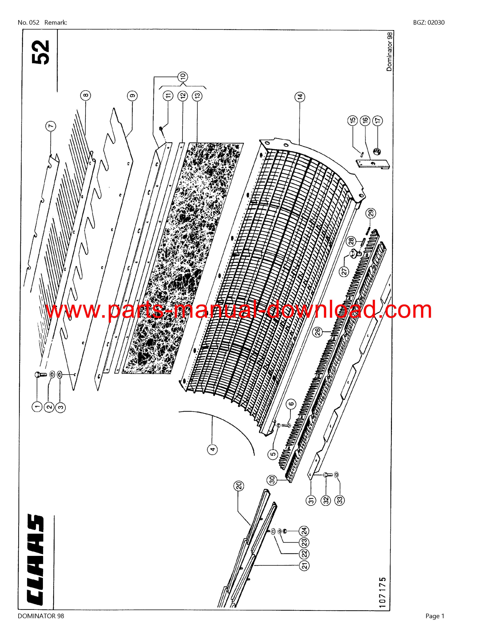 Claas 98 Combine Dominator Parts Catalog Manual Instant Download