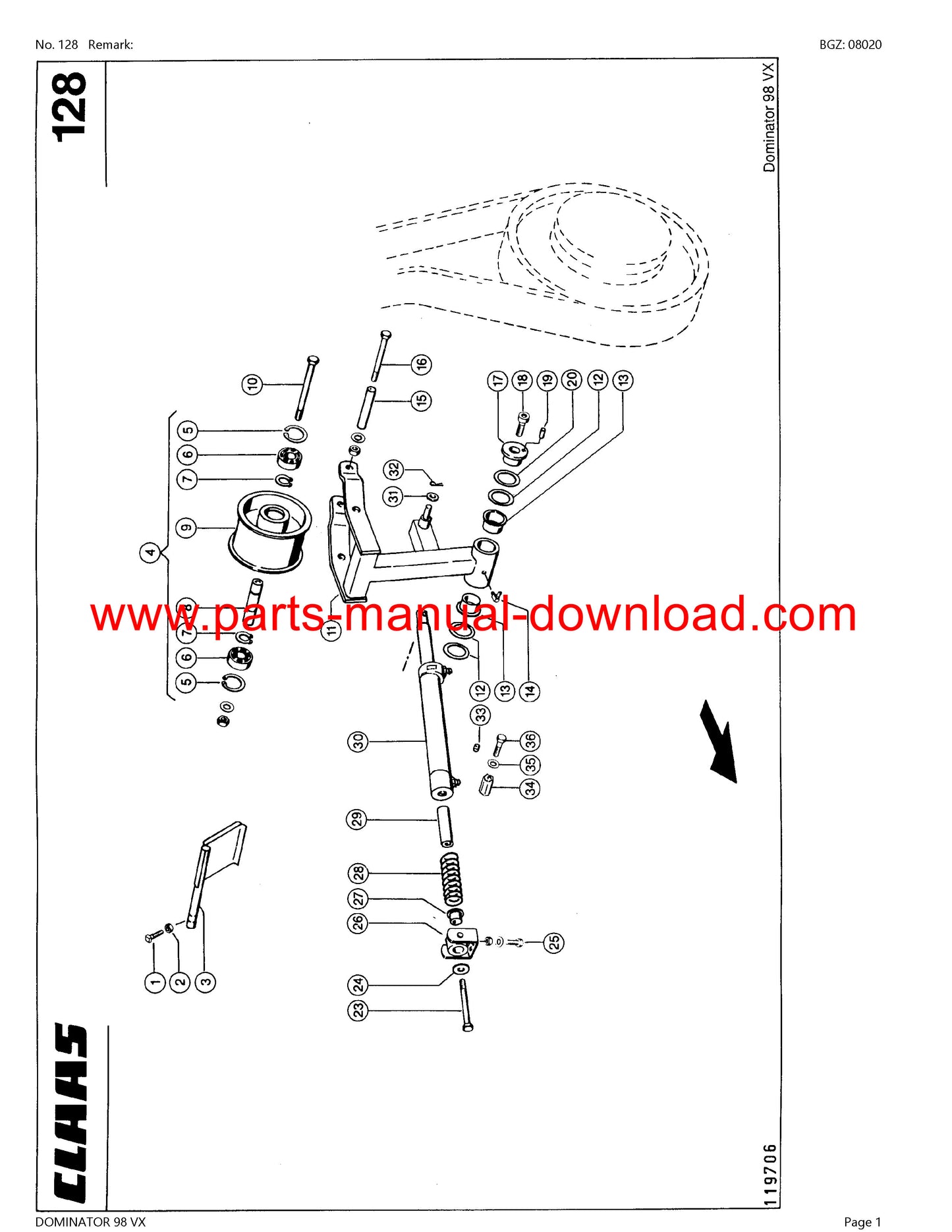 Claas 98 VX Combine Dominator Parts Catalog Manual Instant Download