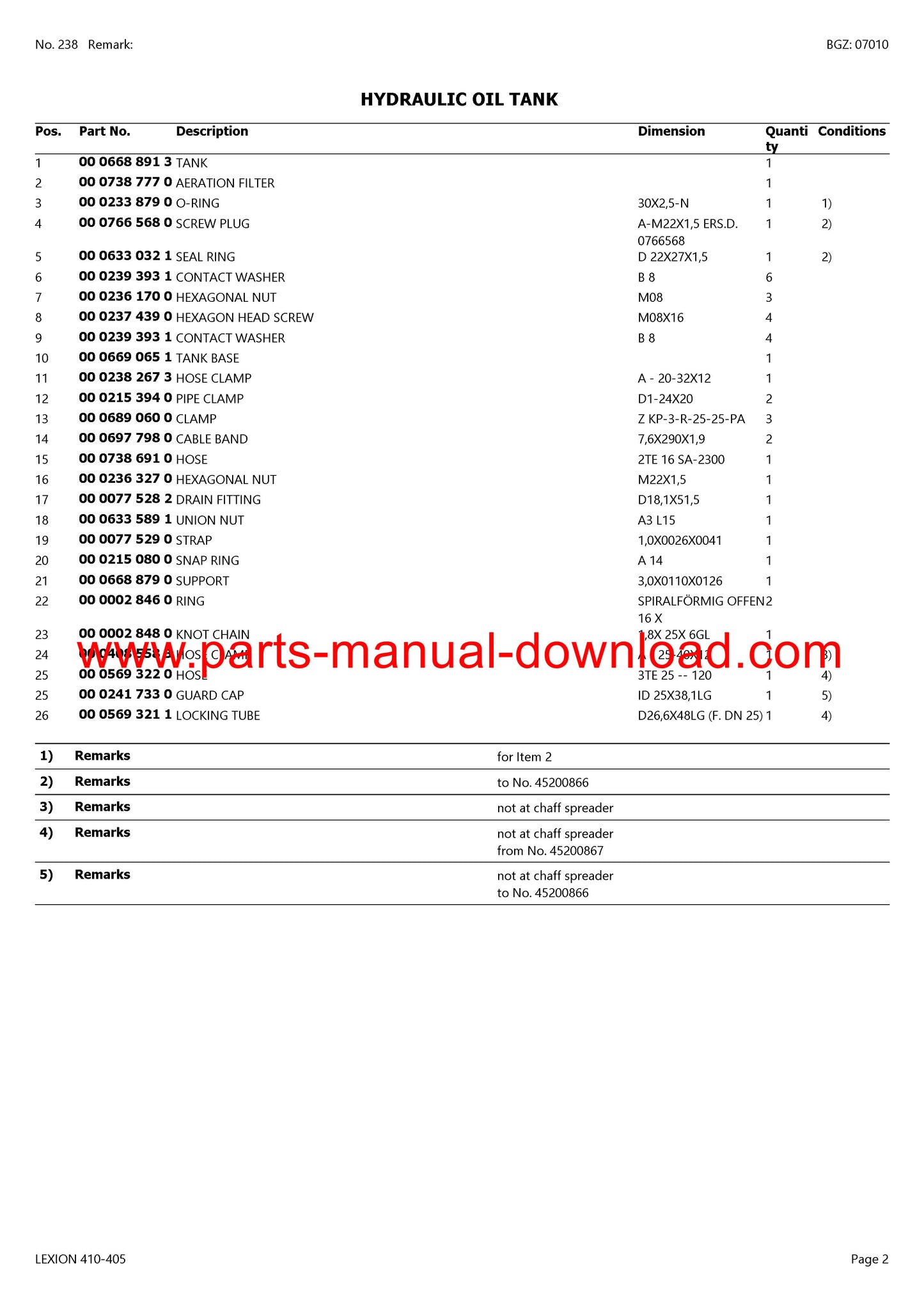 Claas 410 - 405 Lexion Combine Parts Catalog Manual Instant Download