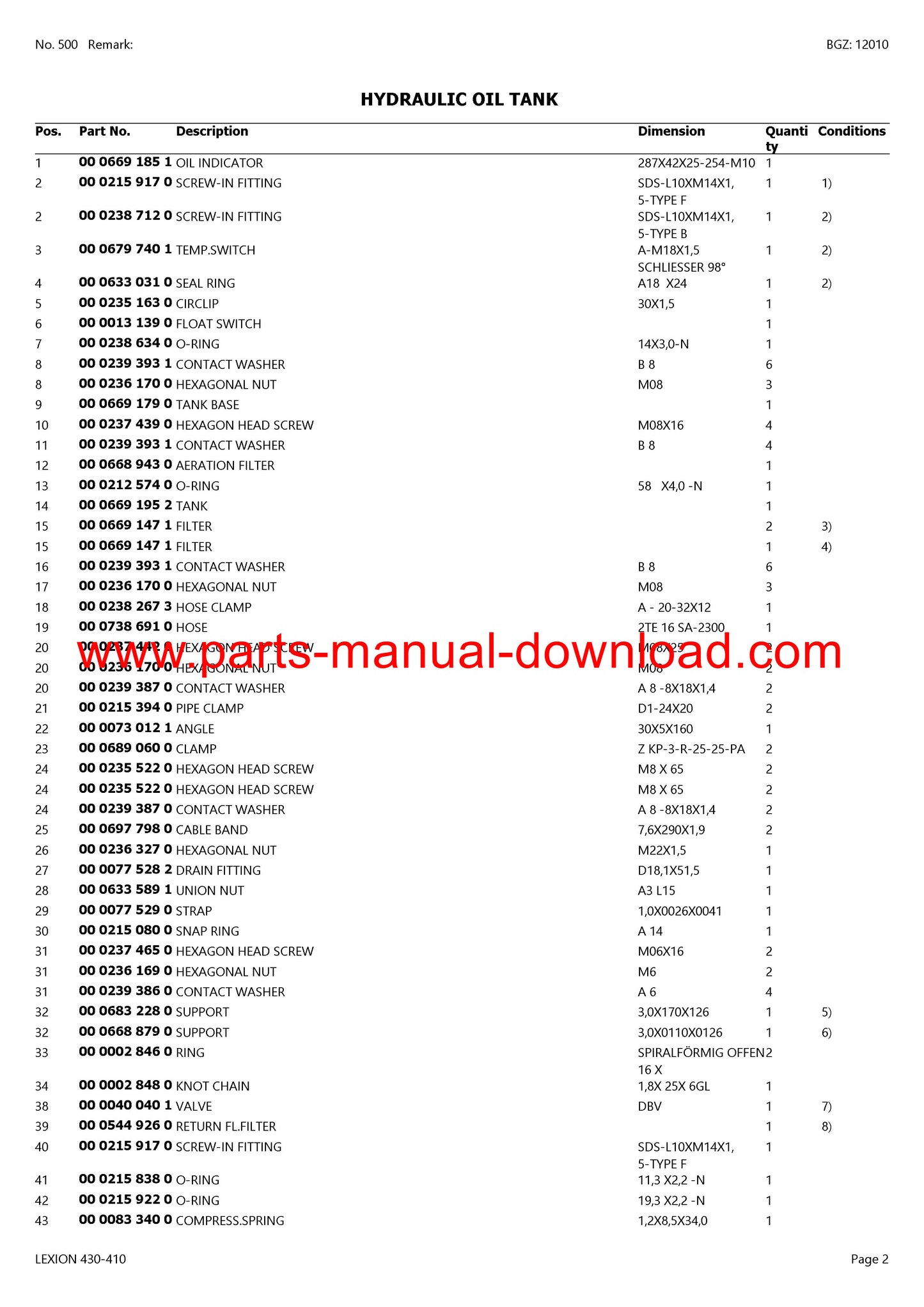 Claas 430 - 410 Lexion Combine Parts Catalog Manual Instant Download