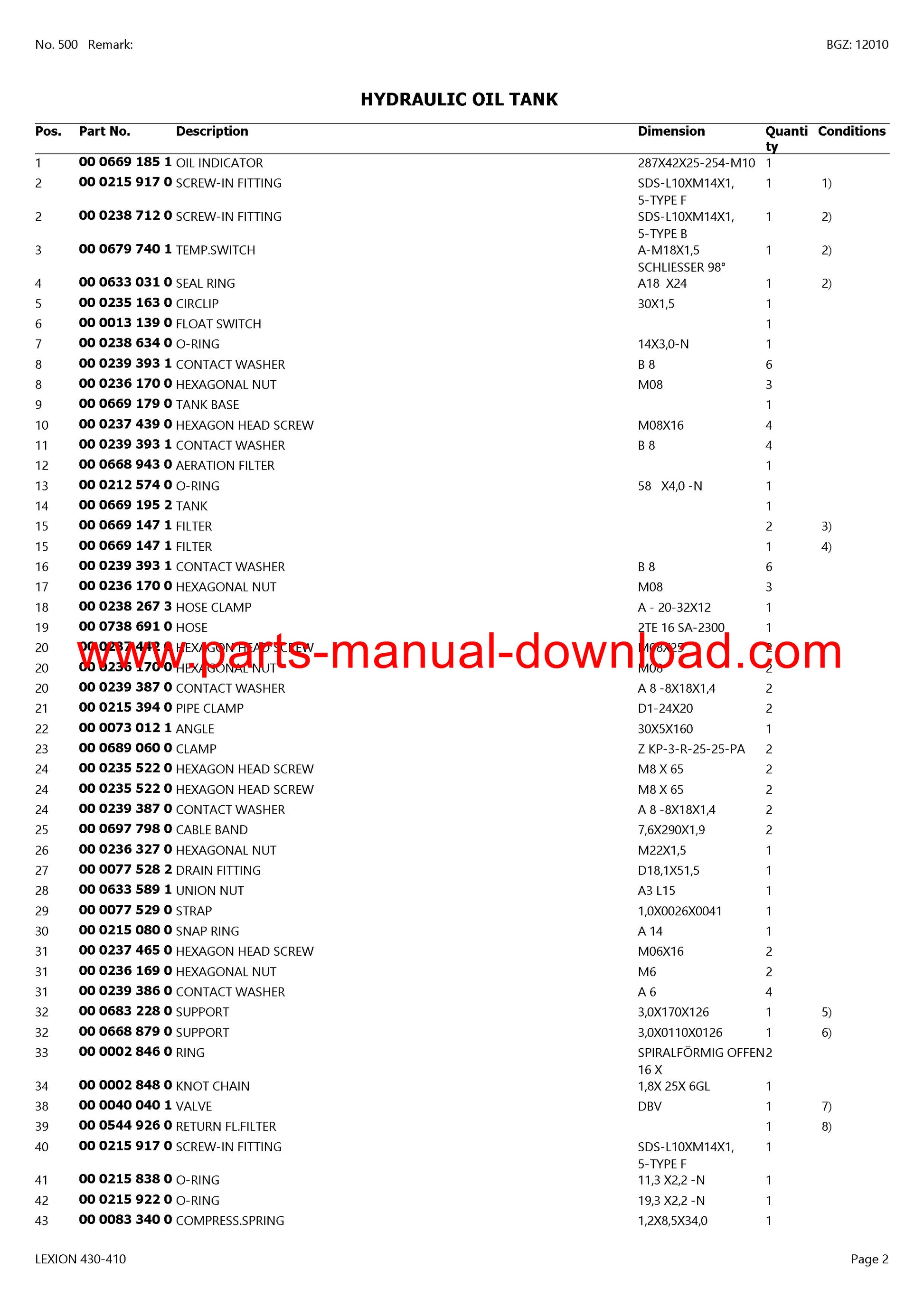 Claas 430 - 410 Lexion Combine Parts Catalog Manual Instant Download