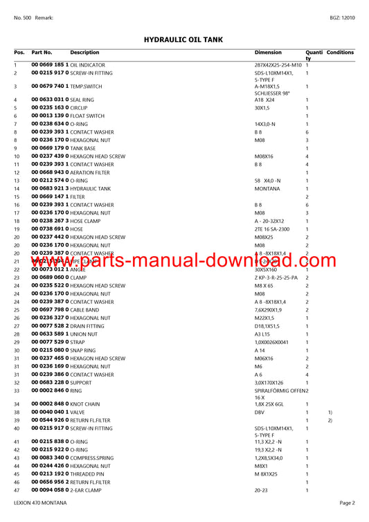 Claas 470 Lexion Combine Montana Parts Catalog Manual Instant Download