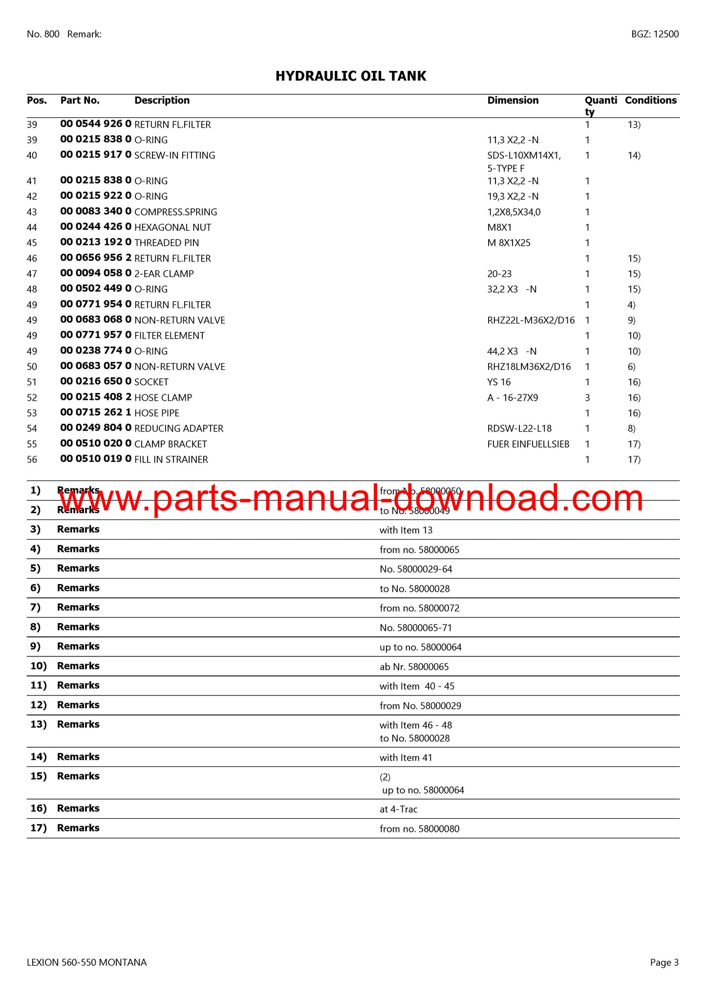 Claas 560 - 550 Lexion Combine Montana Parts Catalog Manual Instant Download