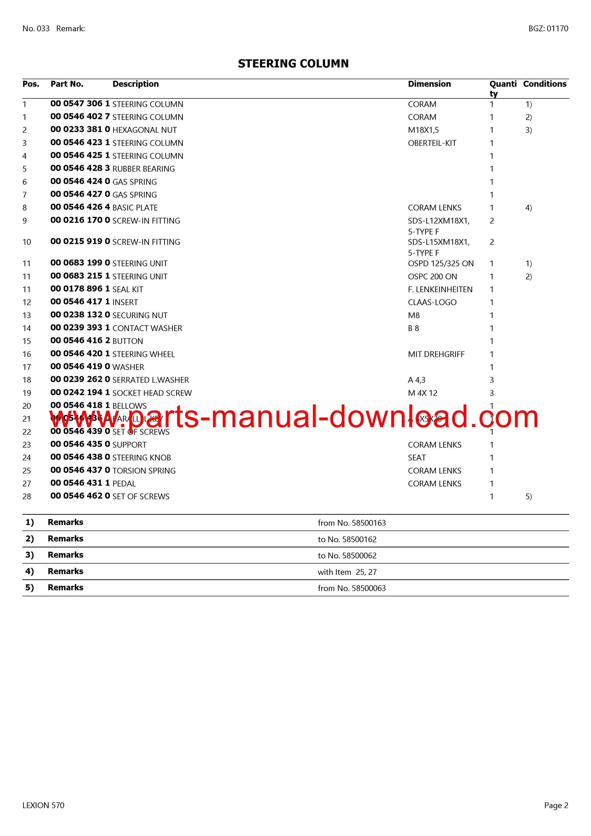 Claas 570 Lexion Combine Parts Catalog Manual Instant Download