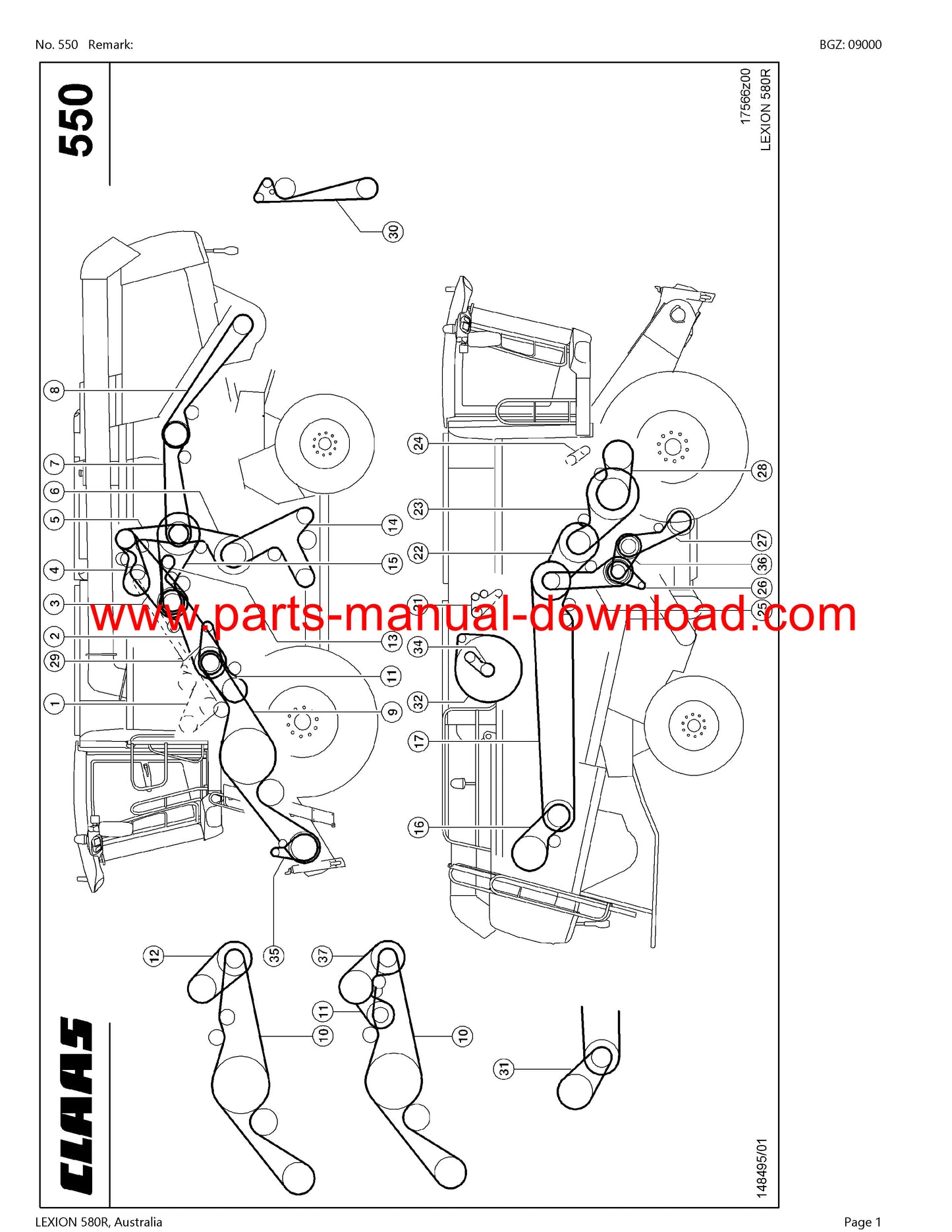 Claas 580R, Australia Lexion Combine Parts Catalog Manual Instant Download