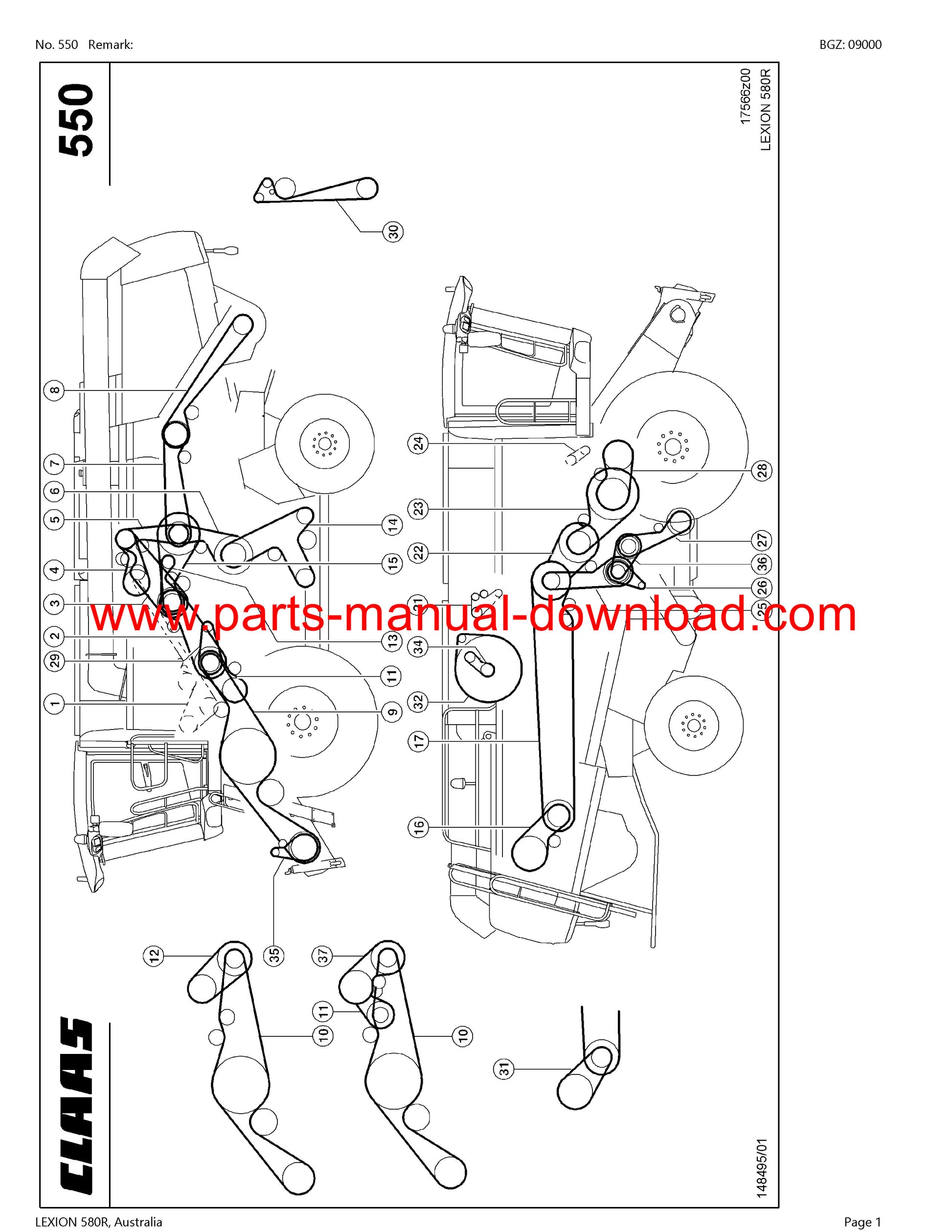 Claas 580R, Australia Lexion Combine Parts Catalog Manual Instant Download