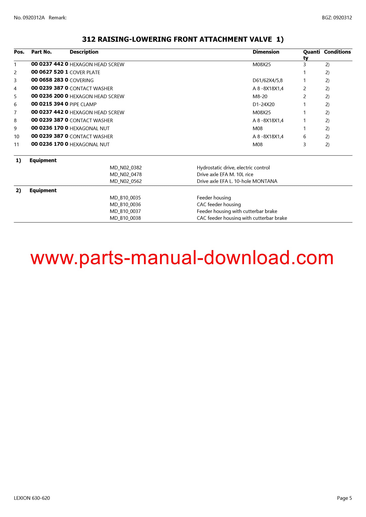 claas 630 - 620 lexion combine parts catalog manual instant download