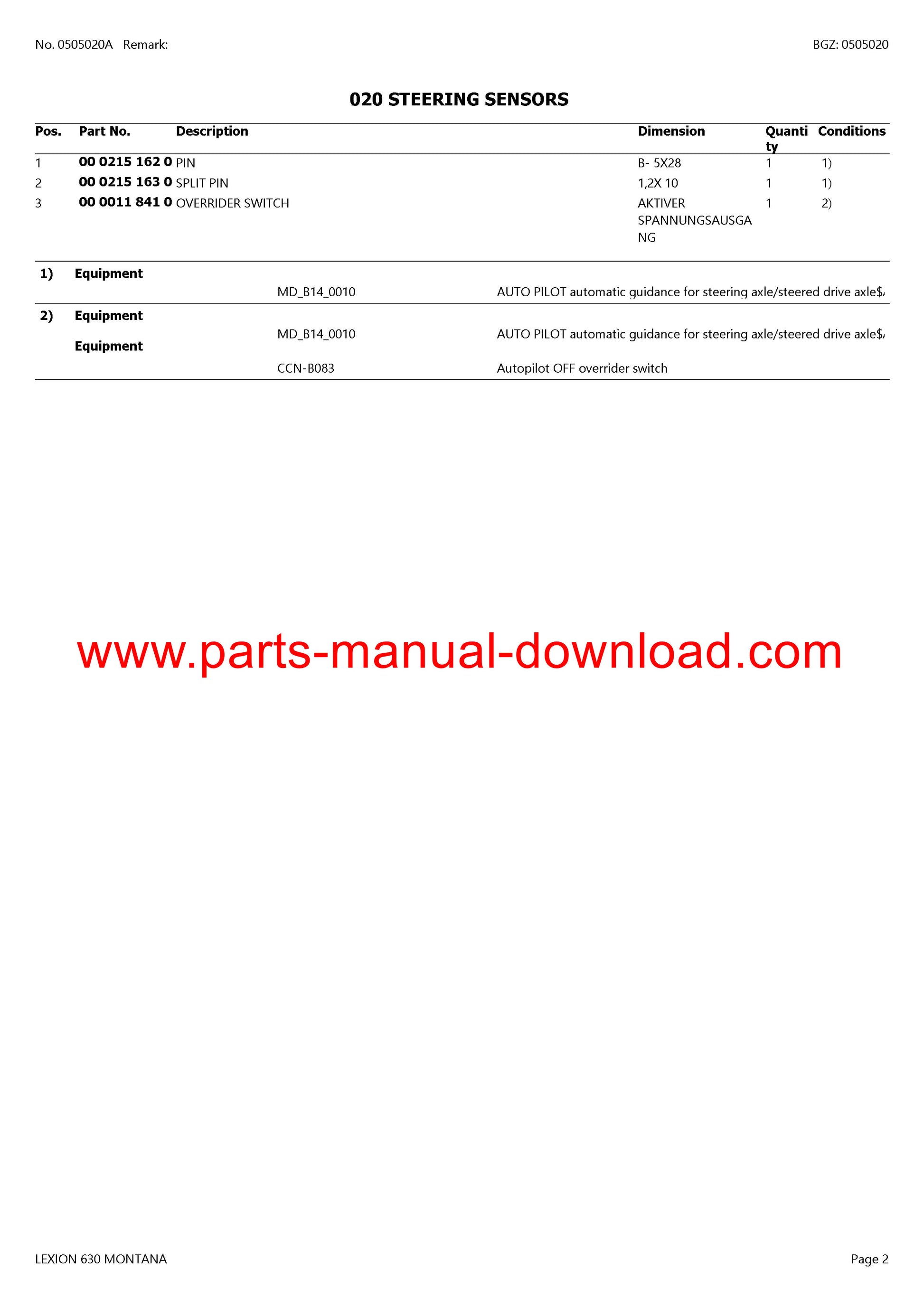 Claas 630 Lexion Combine Montana Parts Catalog Manual Instant Download