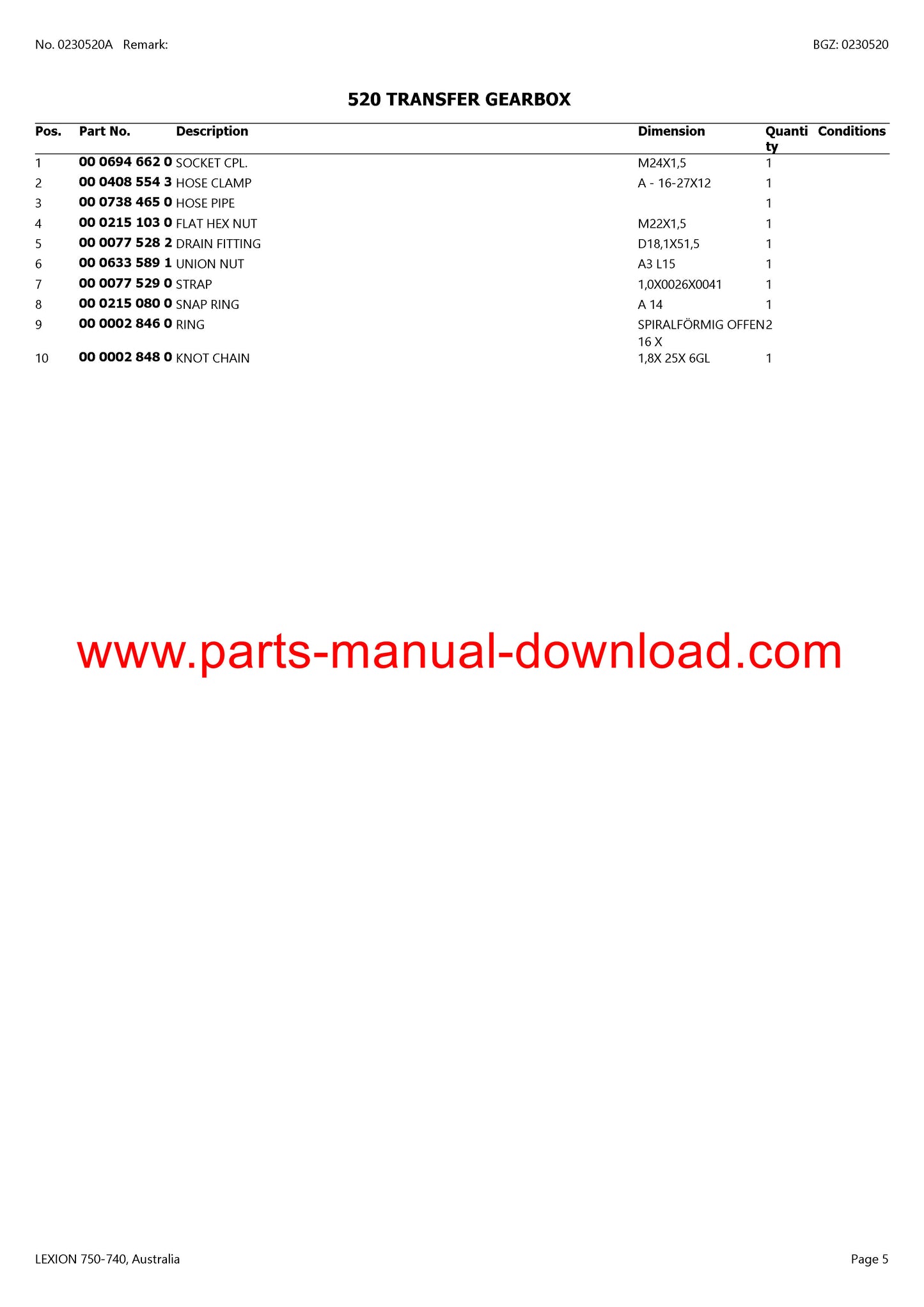claas 750 - 740 lexion combine parts catalog manual instant download