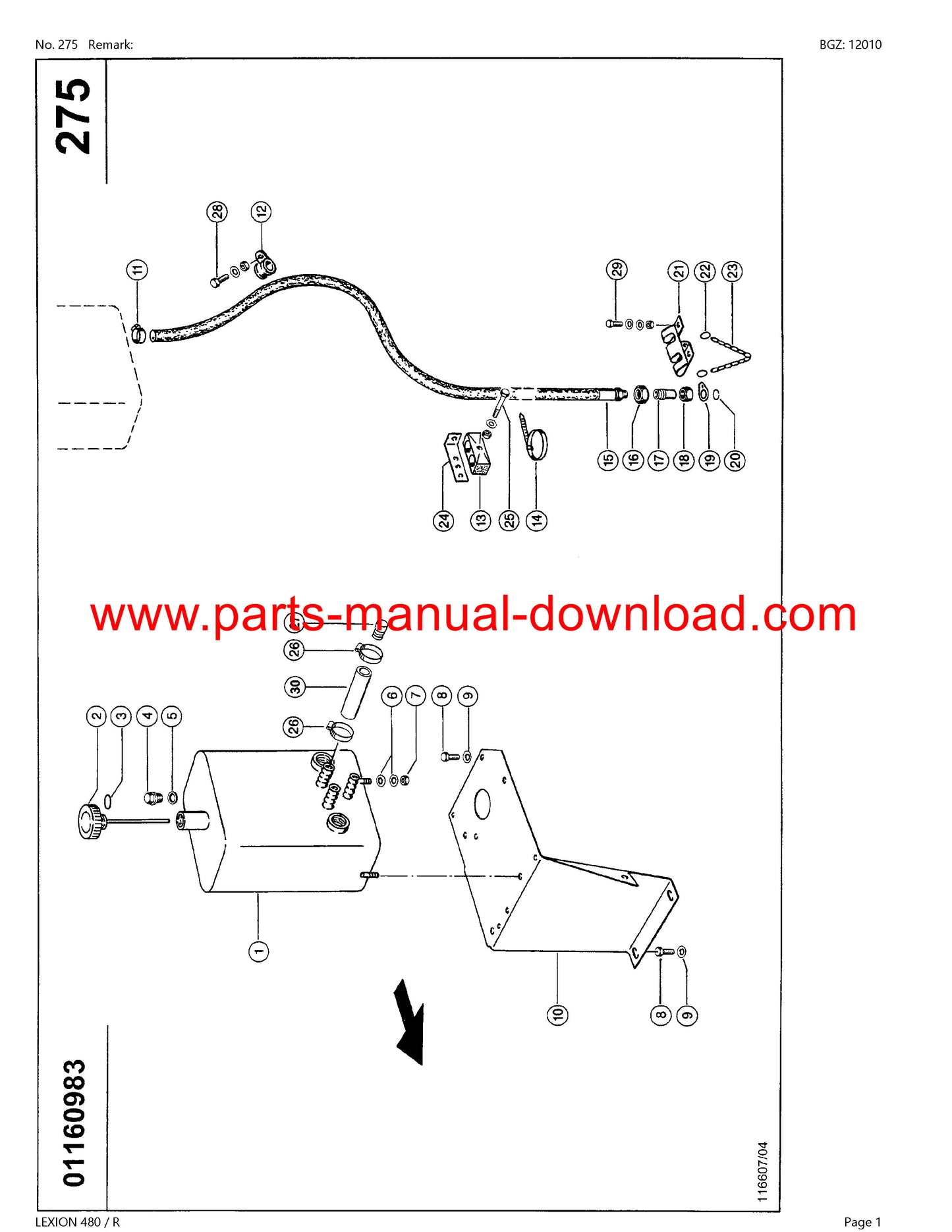 Claas 480R Combine Lexion (North America) Parts Catalog Manual Instant Download