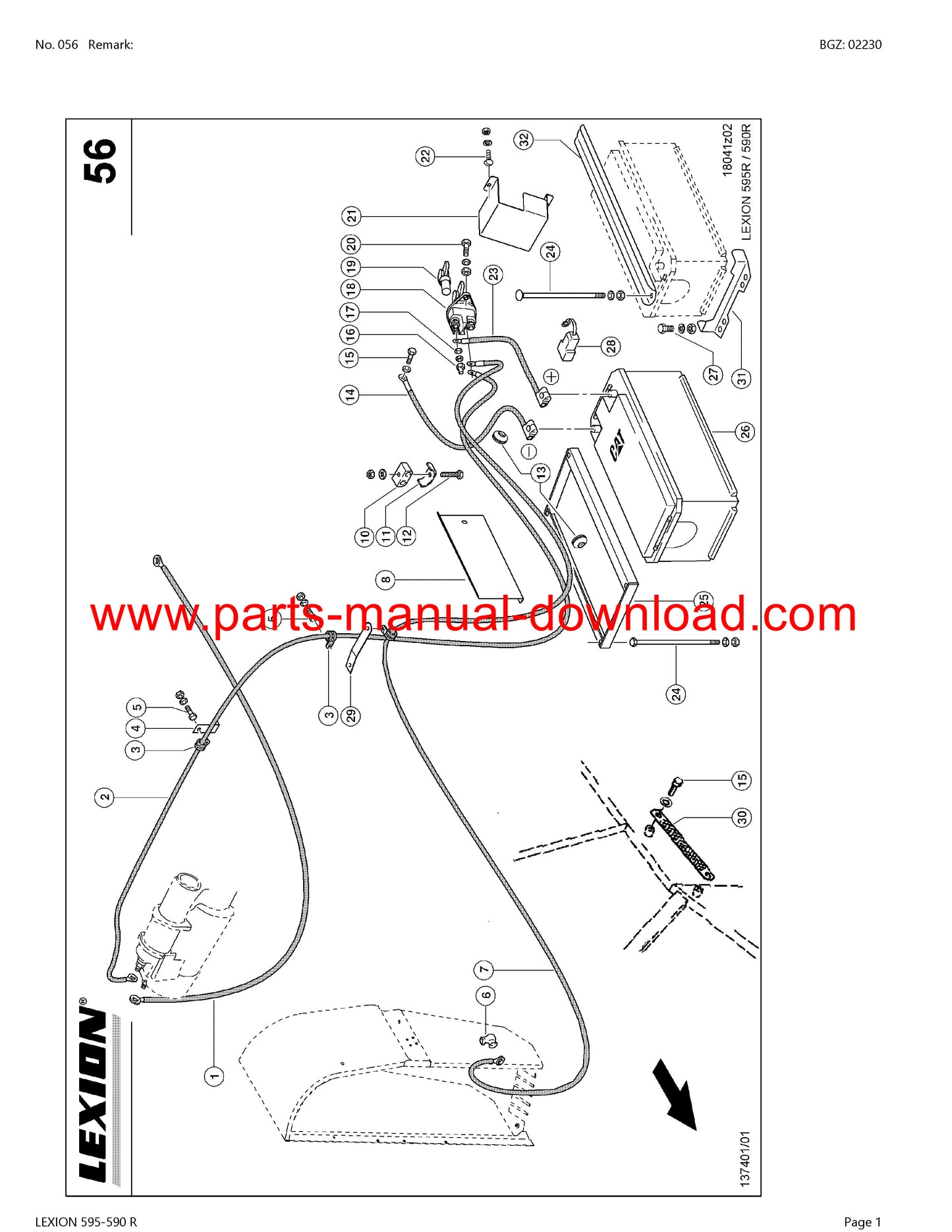 Claas 595 - 590r Combine Lexion (North America) Parts Catalog Manual Instant Download