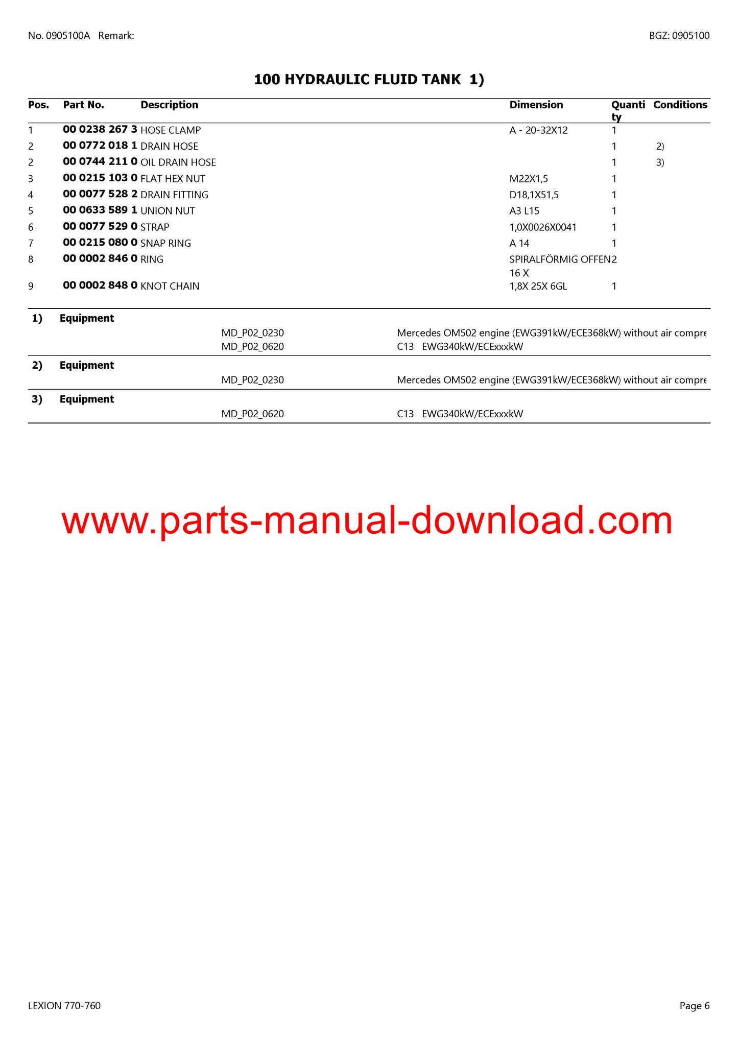 Claas 770 - 760 Combine Lexion (North America) Parts Catalog Manual Instant Download