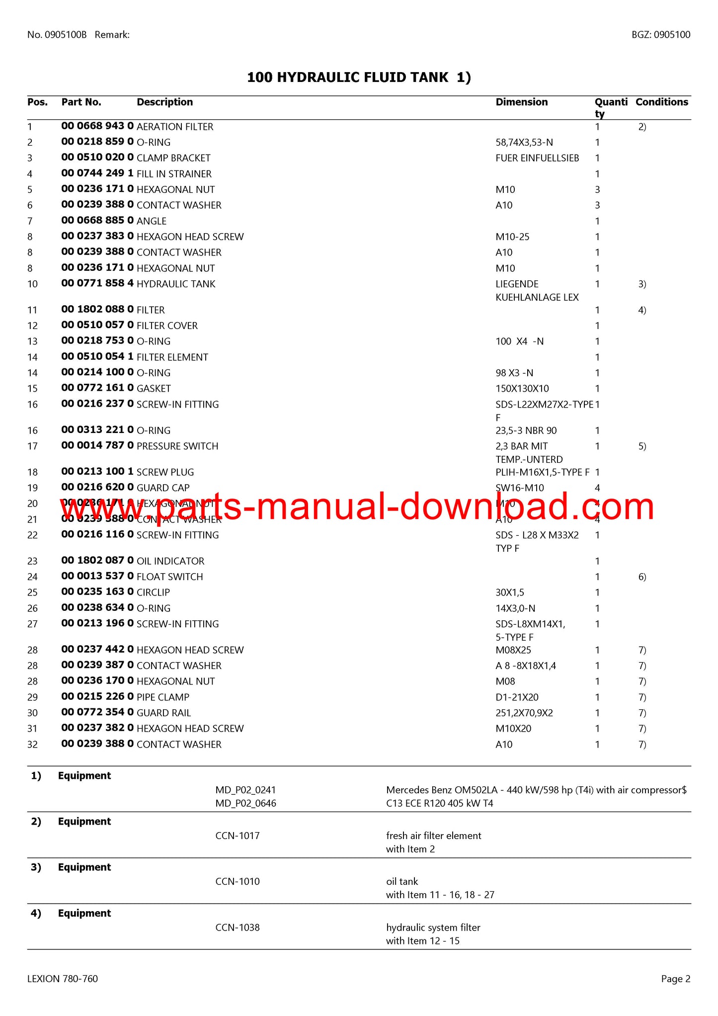 Claas 780 - 760 Combine Lexion (North America) Parts Catalog Manual Instant Download