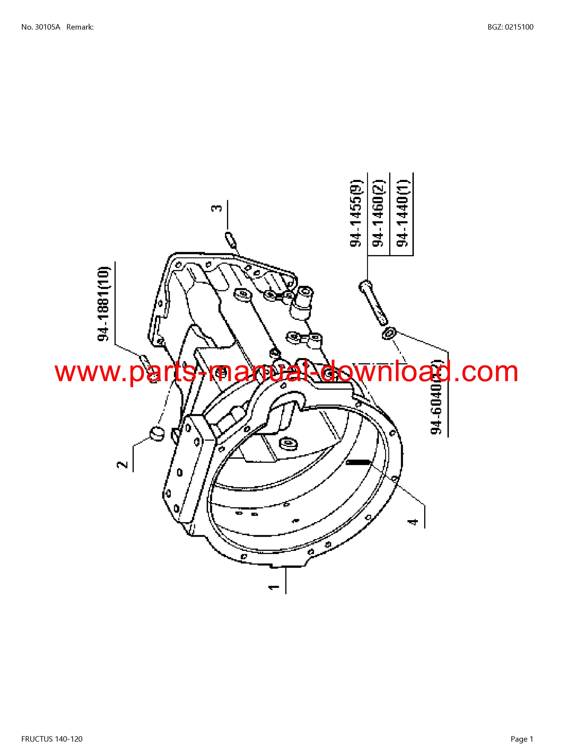 Claas 140 - 120 Fructus Tractor Parts Manual Instant Download