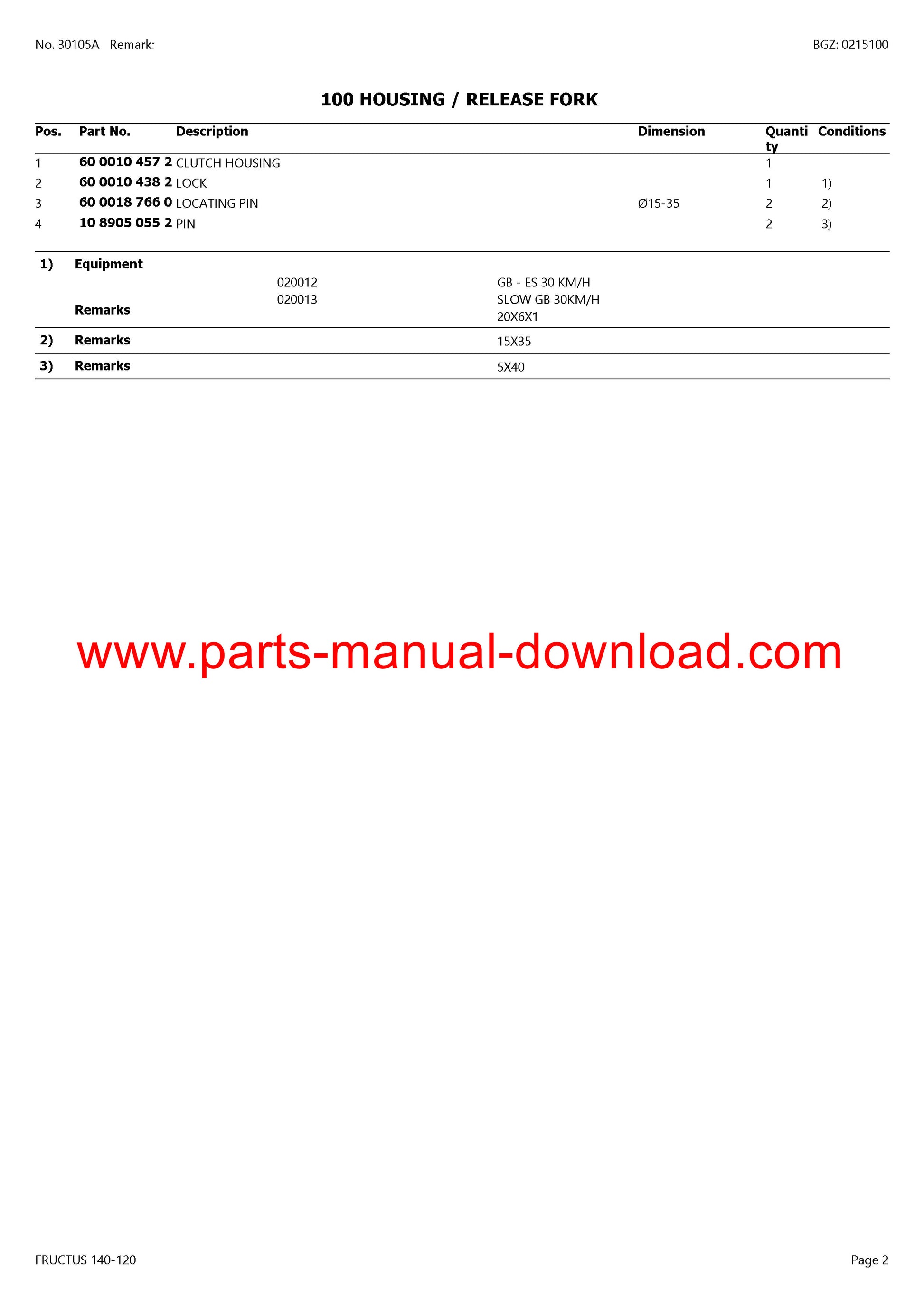 Claas 140 - 120 Fructus Tractor Parts Manual Instant Download