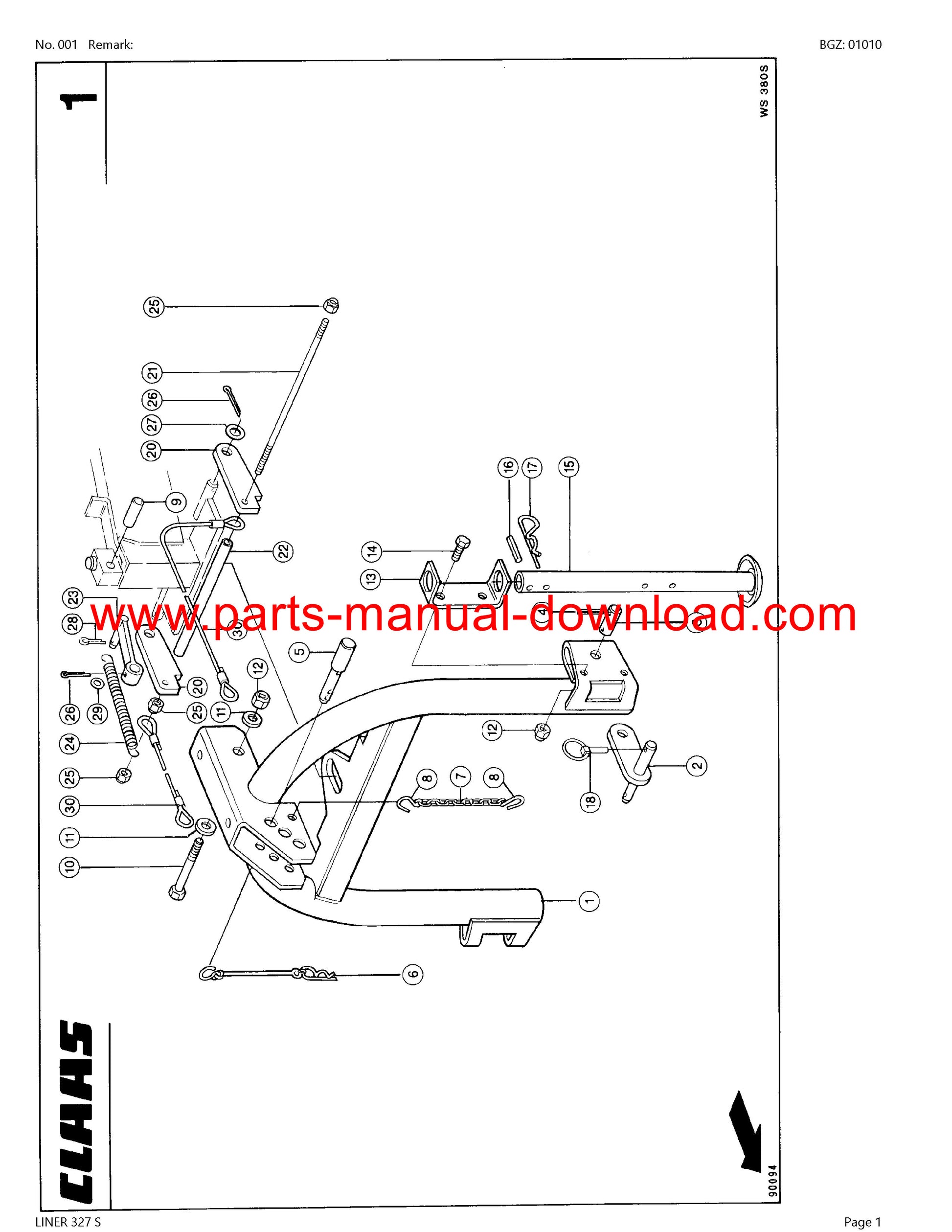 Claas 327 S Liner Swather Parts Manual Instant Download
