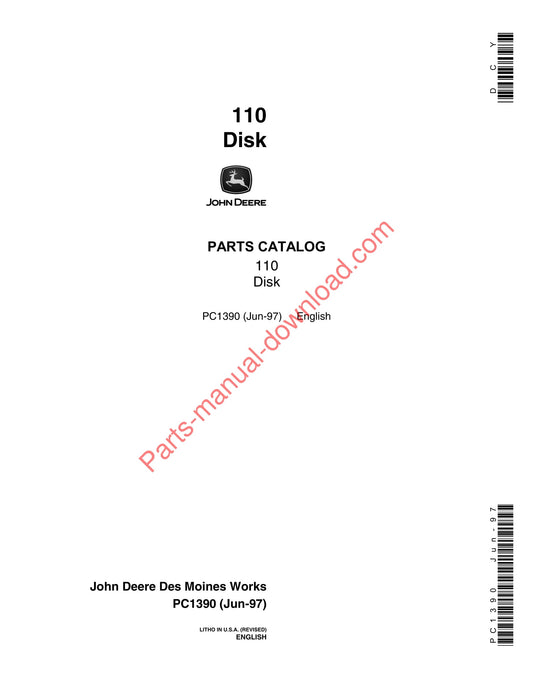 John Deere 110 Disk Parts Catalog Manual PC1390 05JUN97