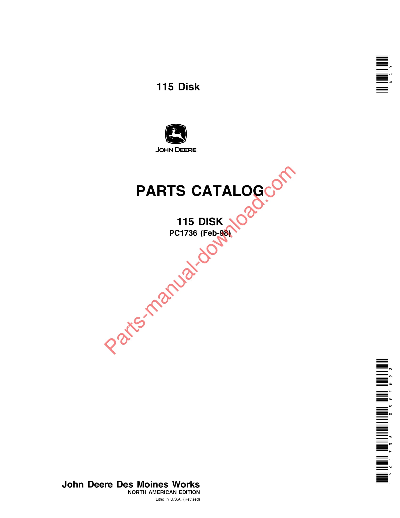 John Deere 115 Disk Parts Manual PC1736