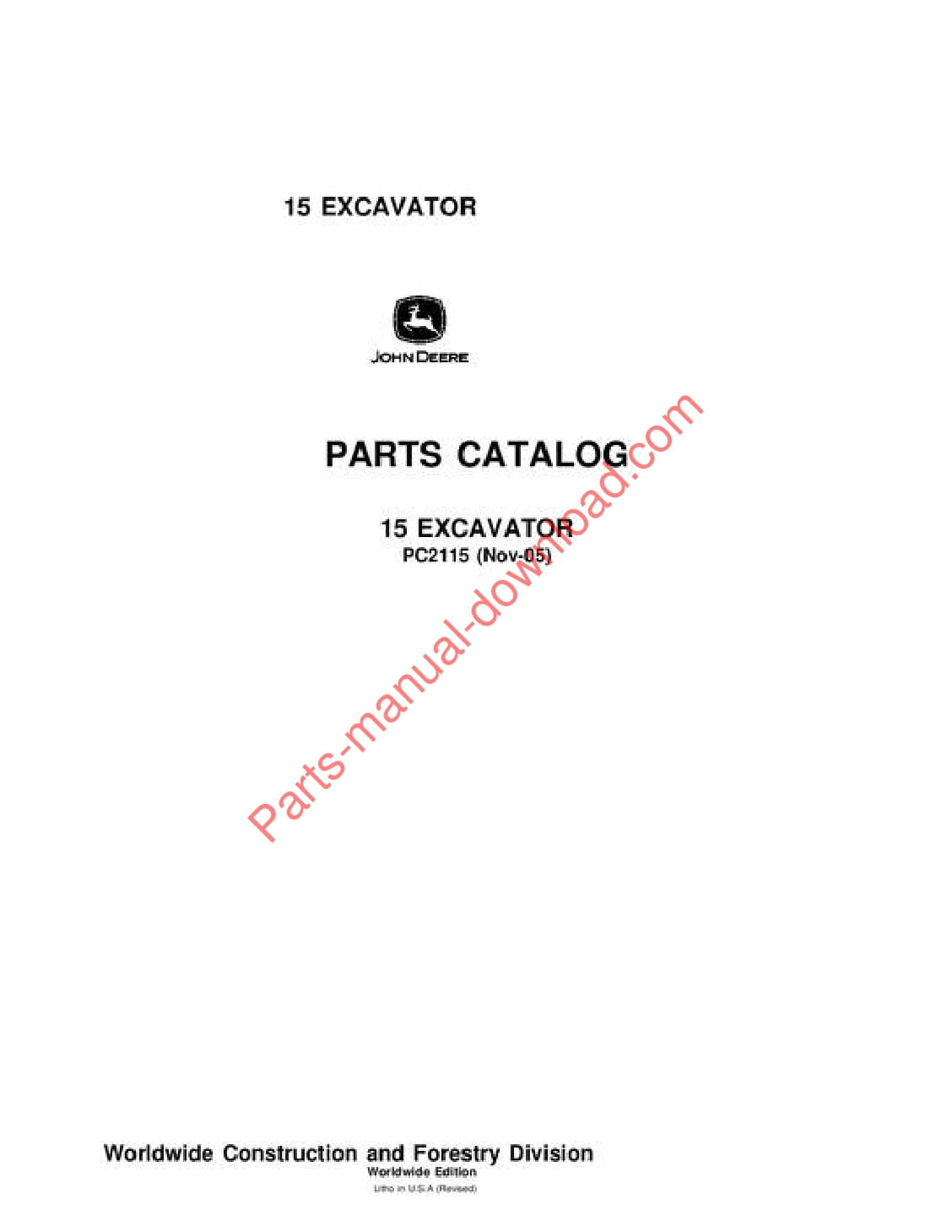 John Deere 15 Excavator Parts Manual PC2115