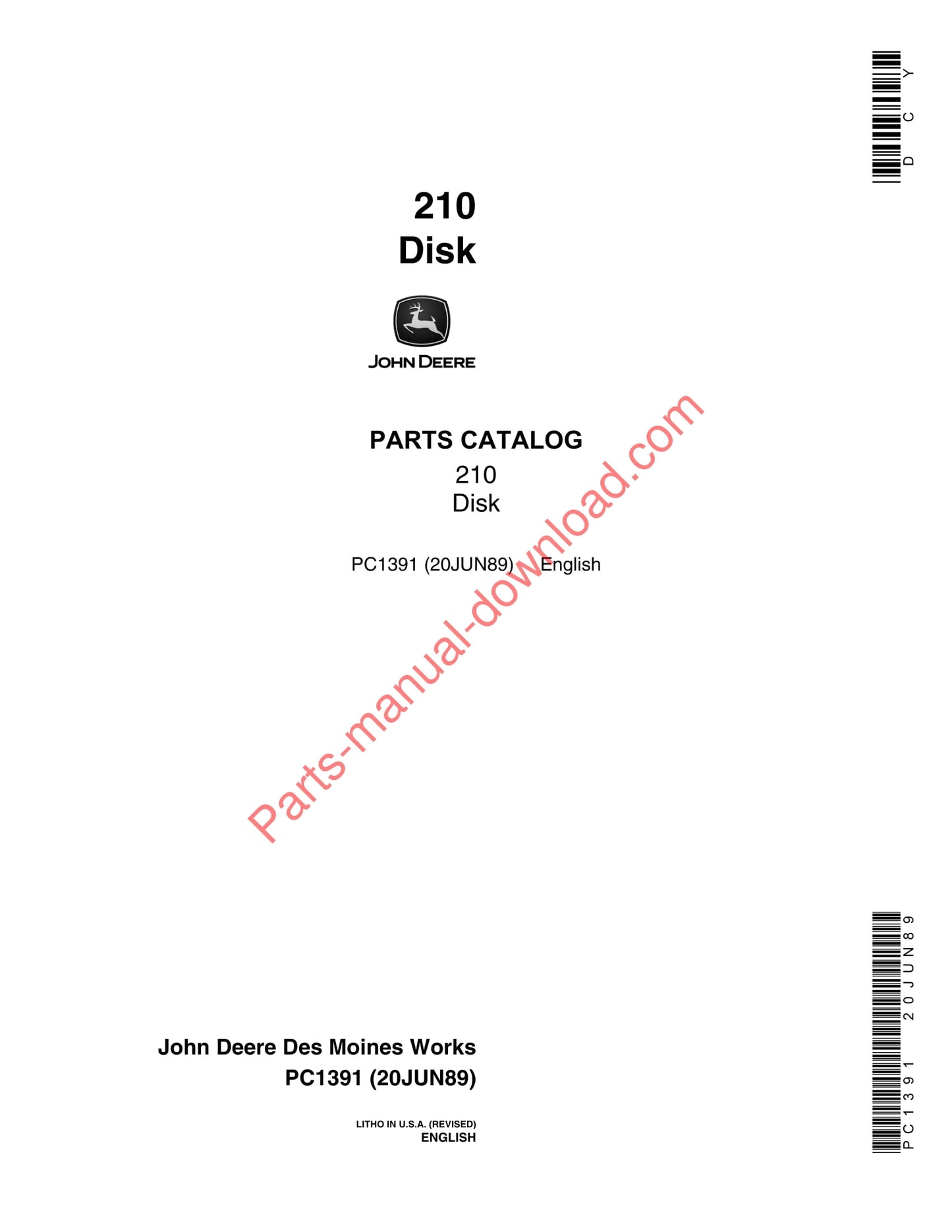 John Deere 210 Disk Parts Manual PC1391