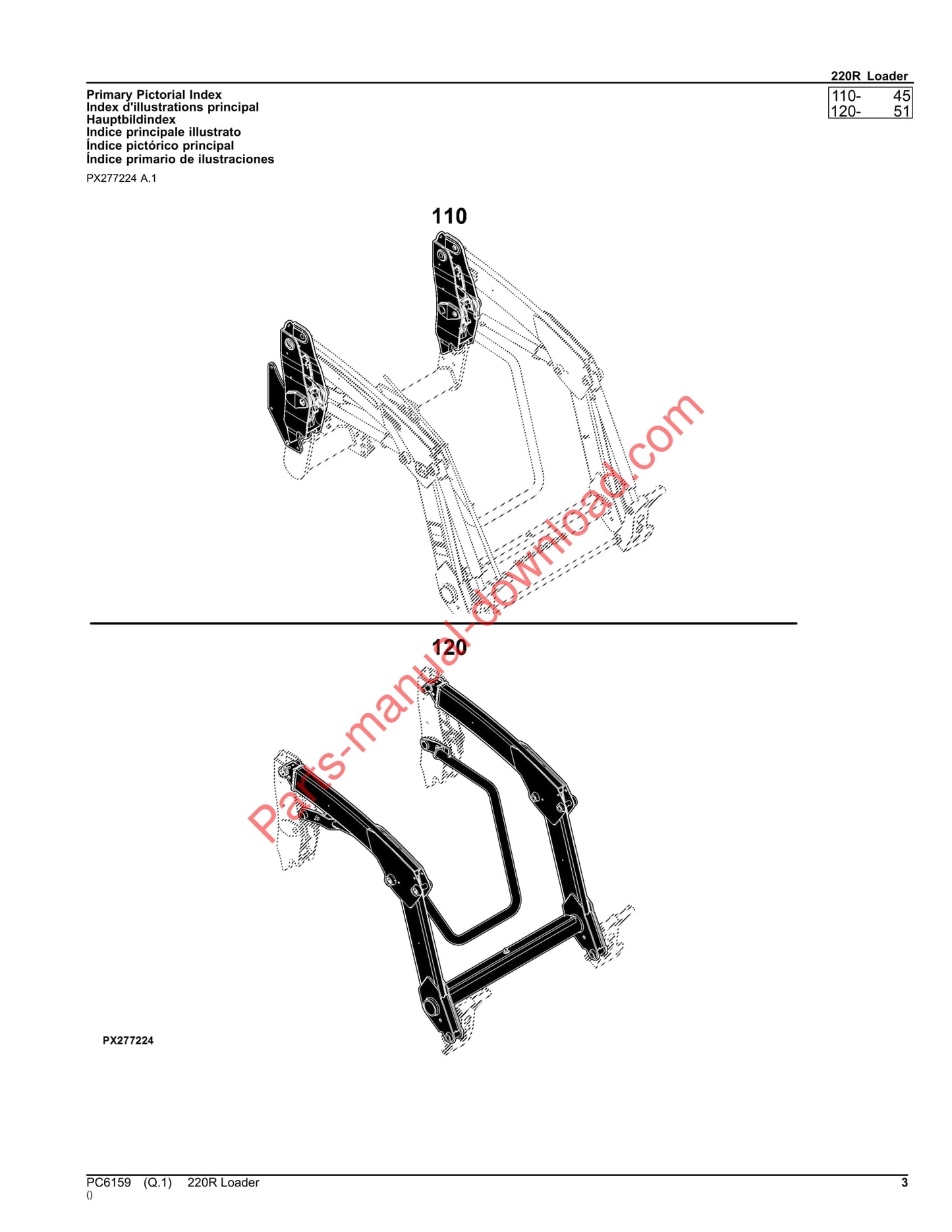 John Deere 220R Loader Parts Manual PC6159 