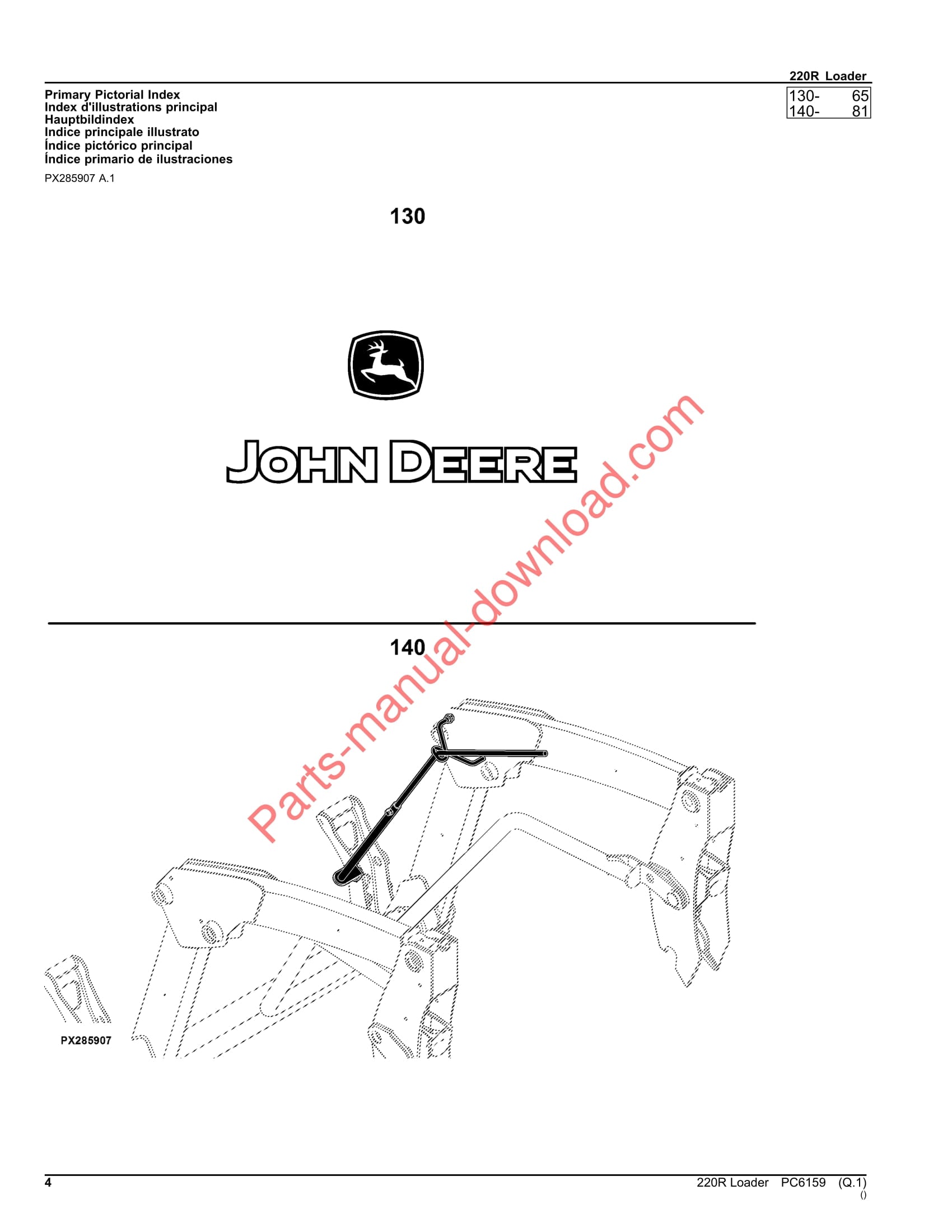 John Deere 220R Loader Parts Manual PC6159 