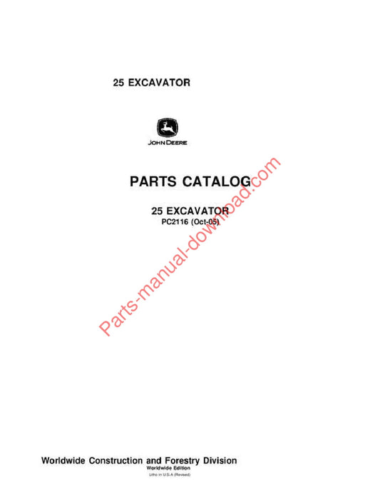 John Deere 25 Excavator Parts Manual PC2116