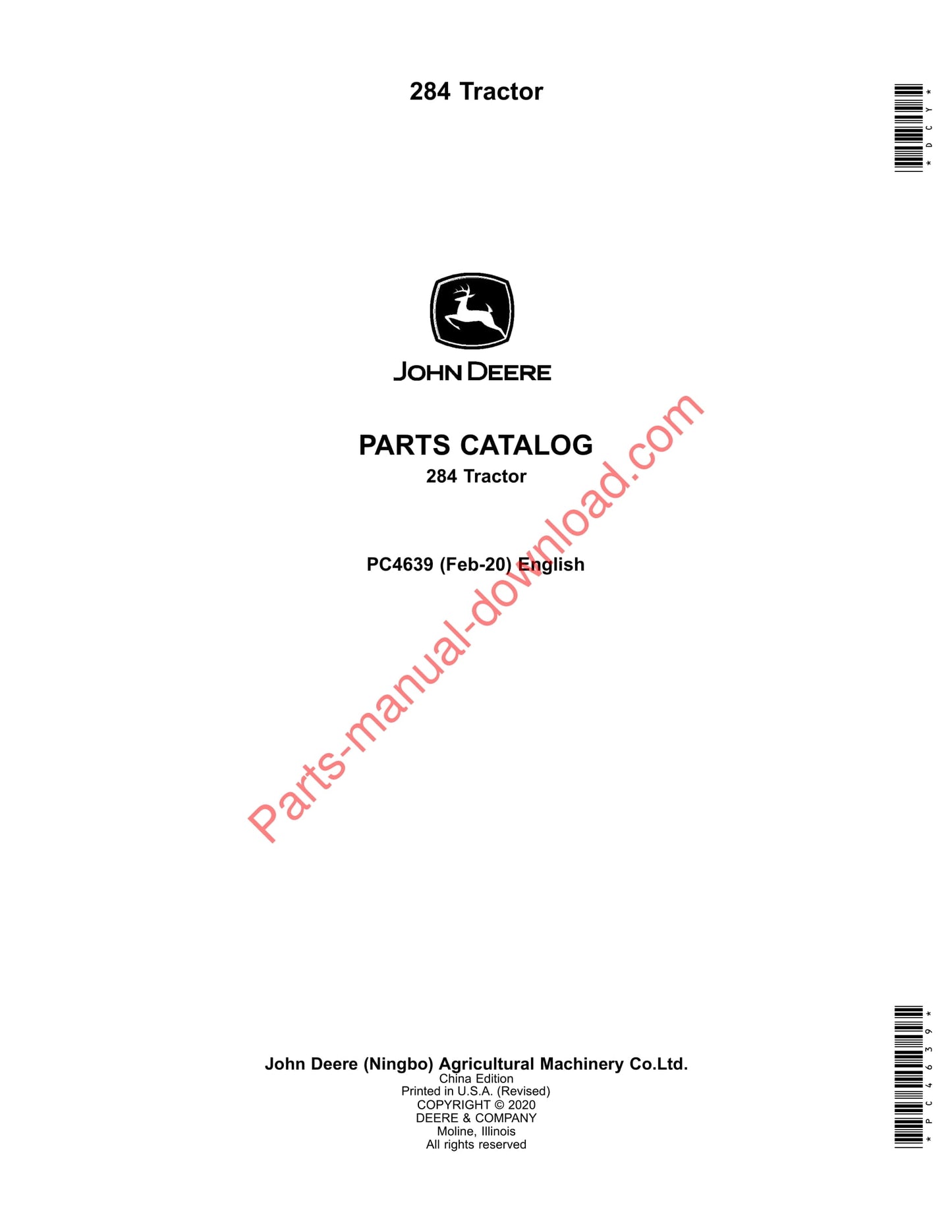 John Deere 284 Tractor Parts Manual PC4639 