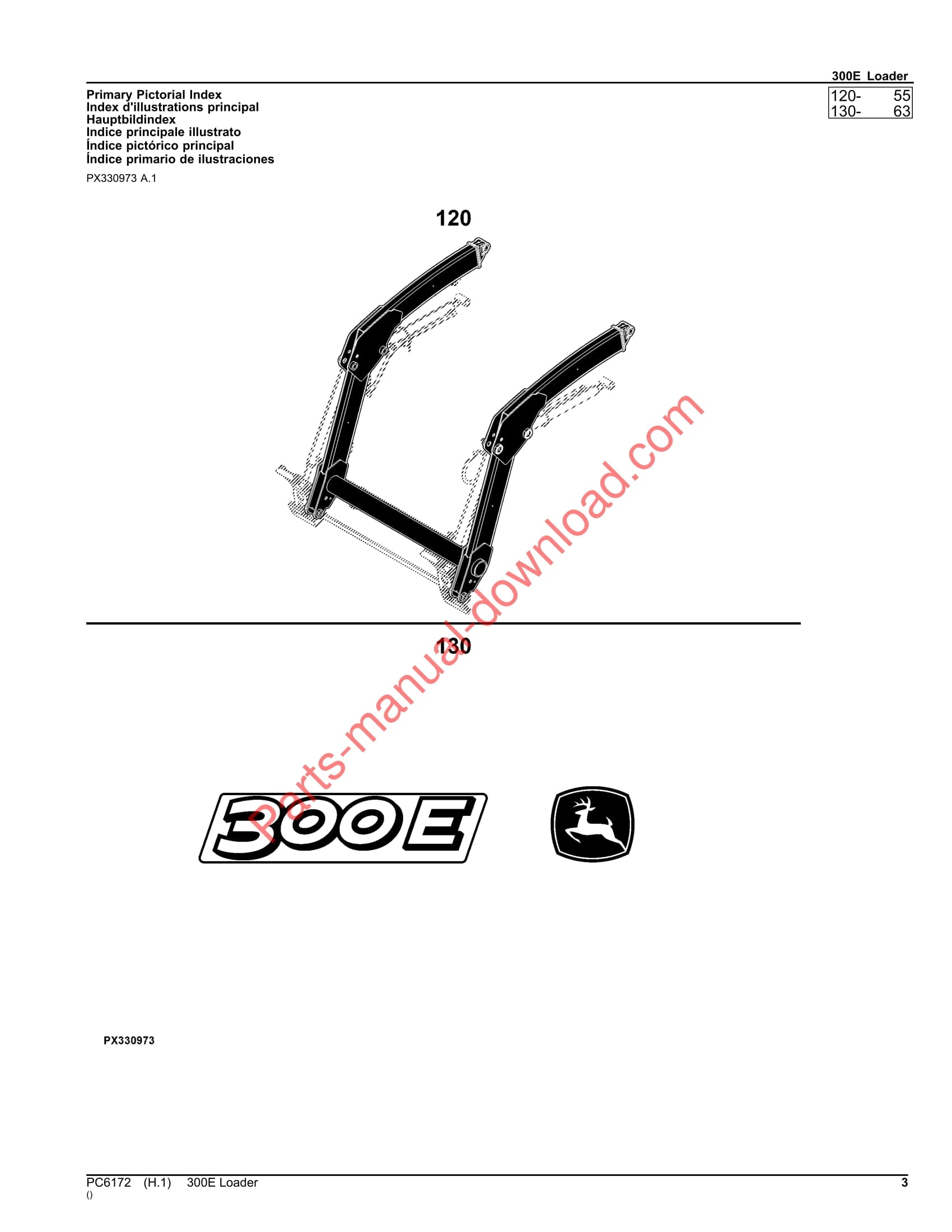 John Deere 300E Loader Parts Manual PC6172 