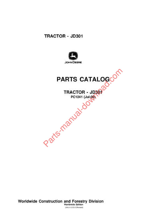 John Deere 301 Tractor Parts Manual PC1241