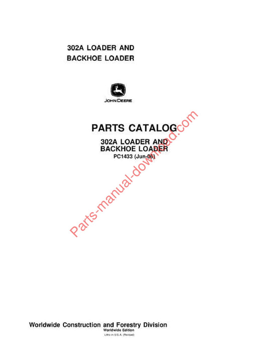 John Deere 302A Loader Parts Manual PC1433