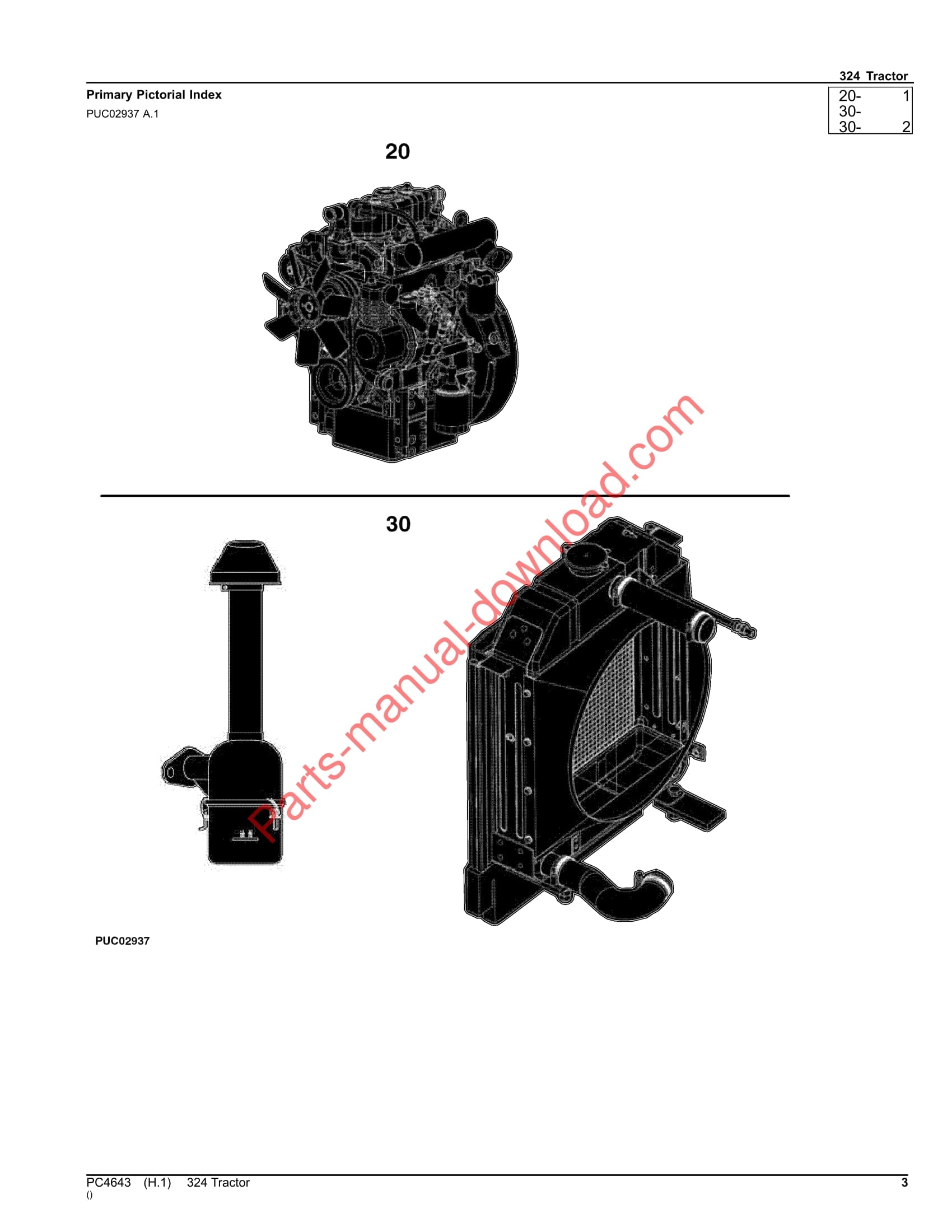 John Deere 324 Tractor Parts Manual PC4643 