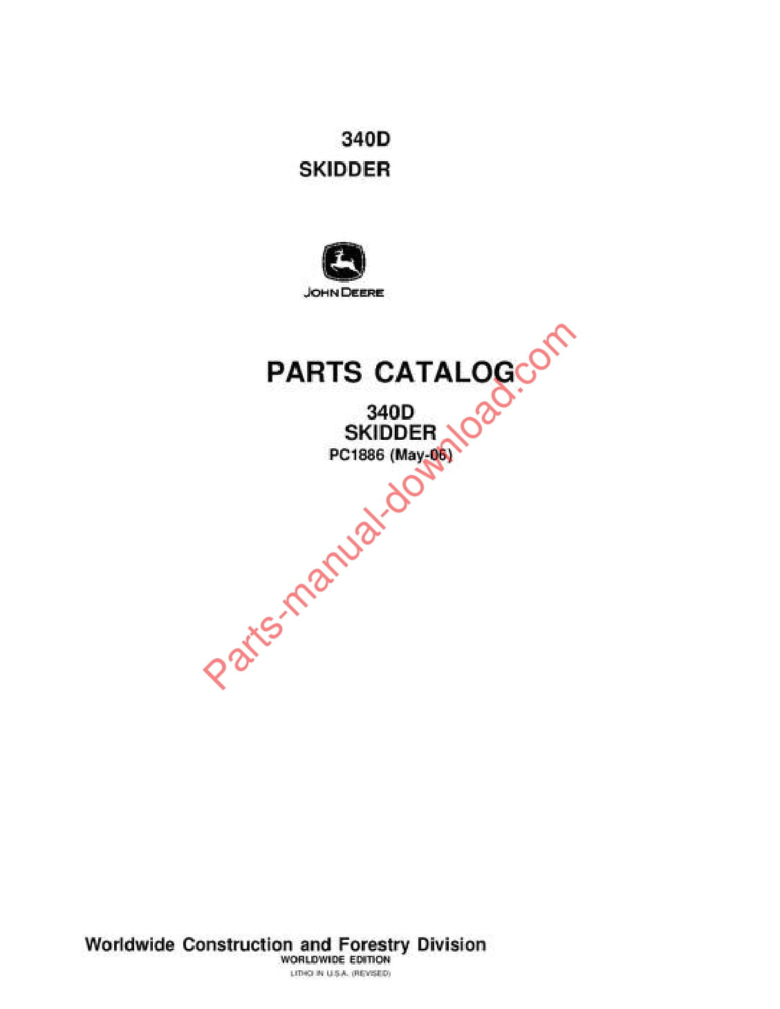 John Deere 340D Skidder Parts Manual PC1886