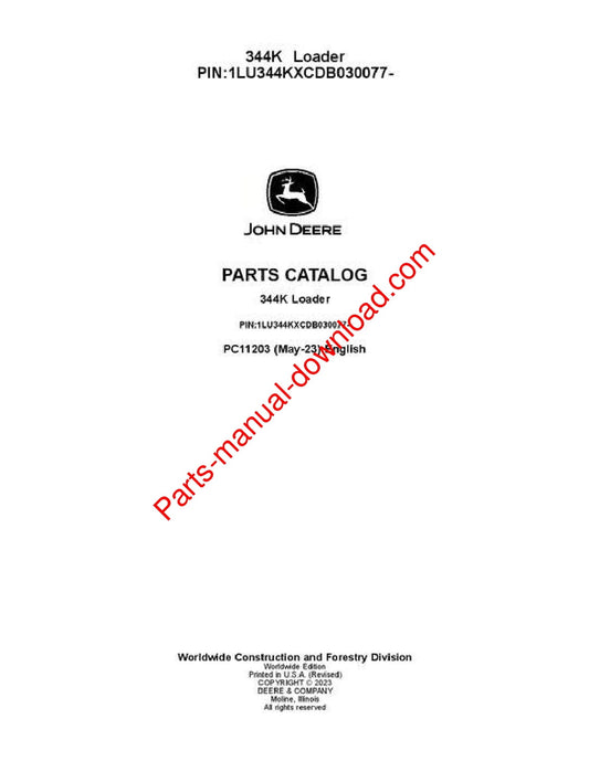 John Deere 344K Loader Parts Manual PC11203