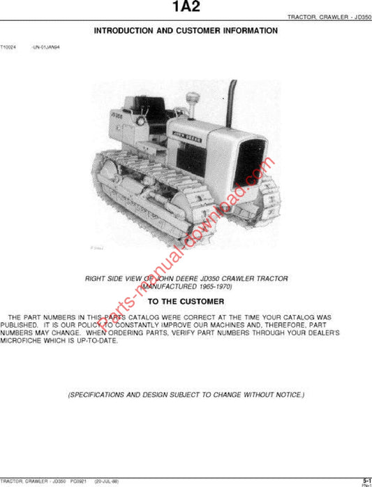 John Deere 350 Crawler Parts Catalog PC921