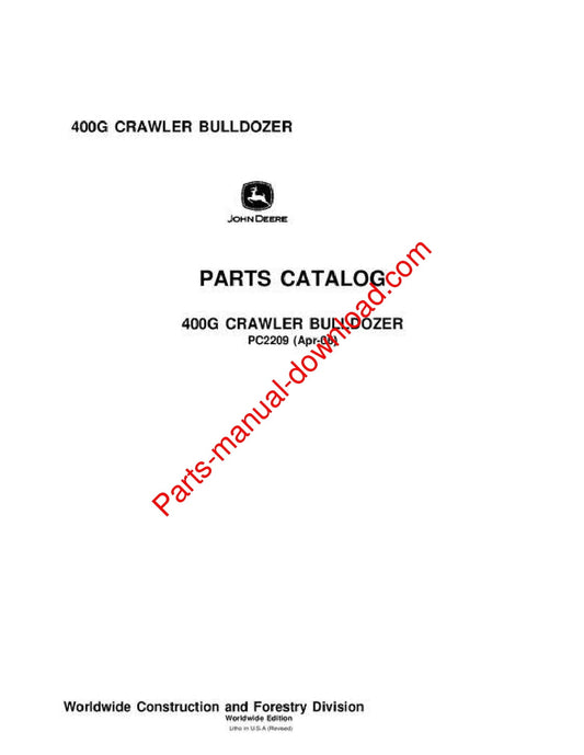 John Deere 400G Crawler Parts Manual PC2209